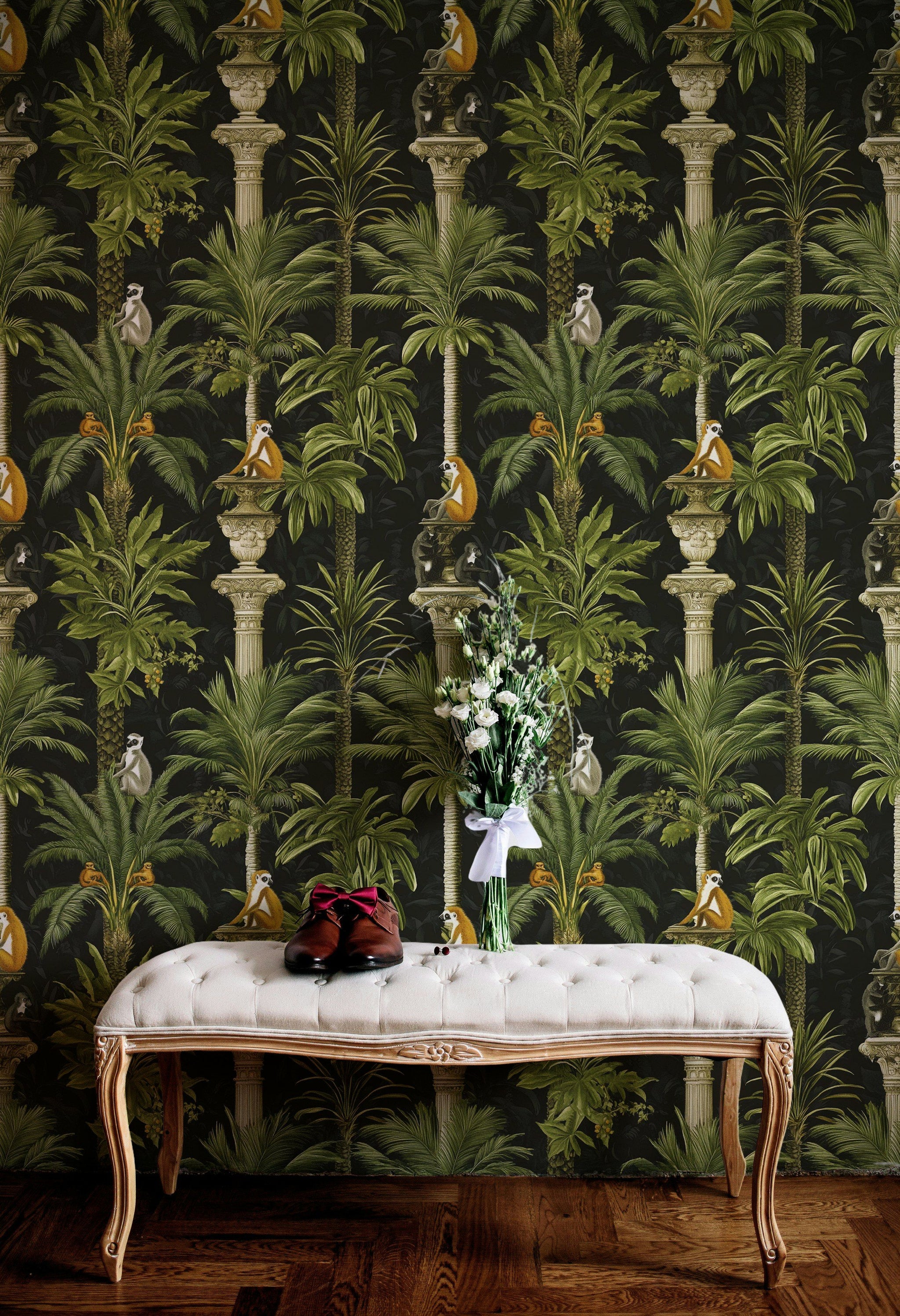 Dark Vintage Monkey Palm Tree Wallpaper