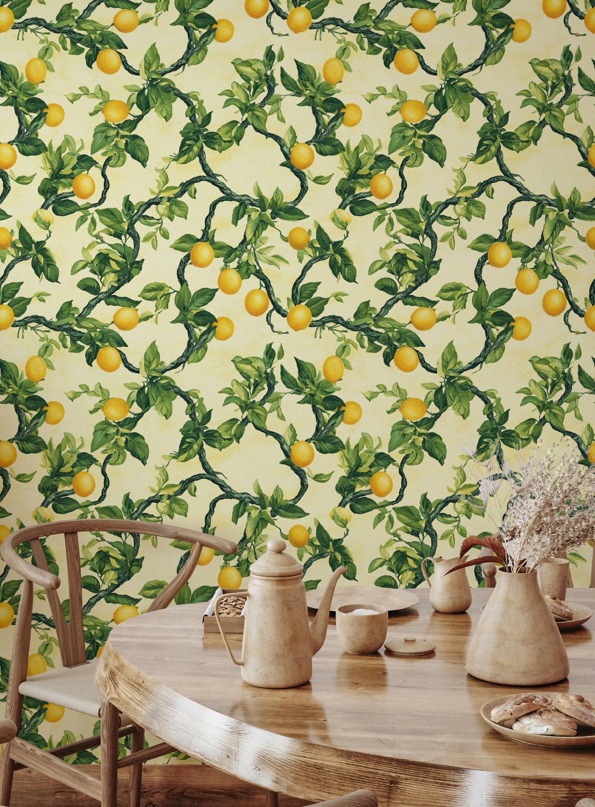 Cream Background Lemon Tree Botanical Wallpaper