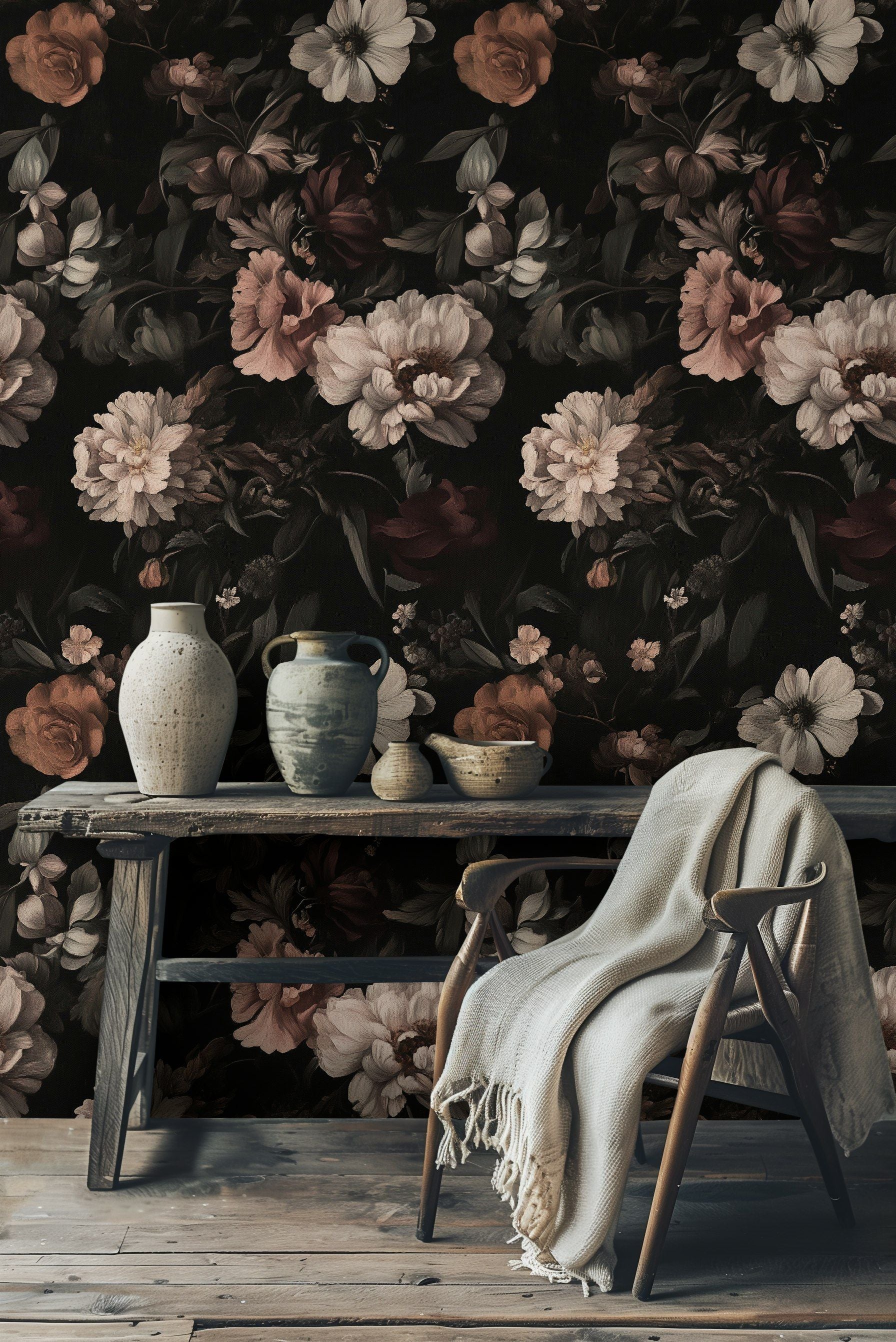 Dark Vintage Floral Bouquet Wallpaper