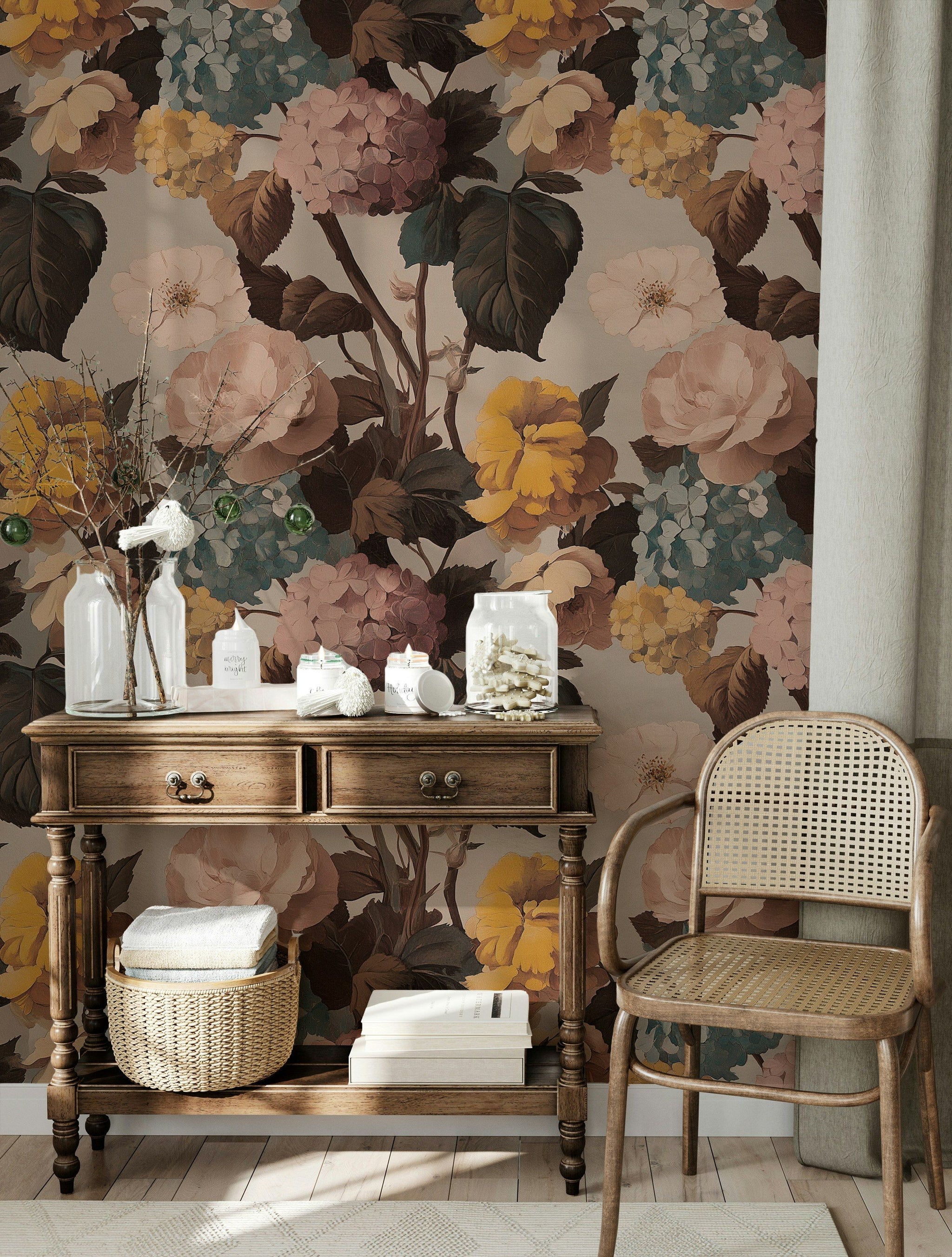Multicolor Vintage Floral Bouquet Wallpaper