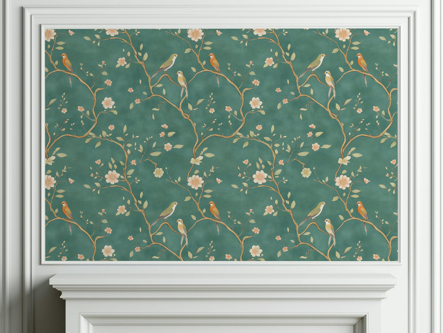 Emerald Chinoiserie Bird and Blossom Wallpaper