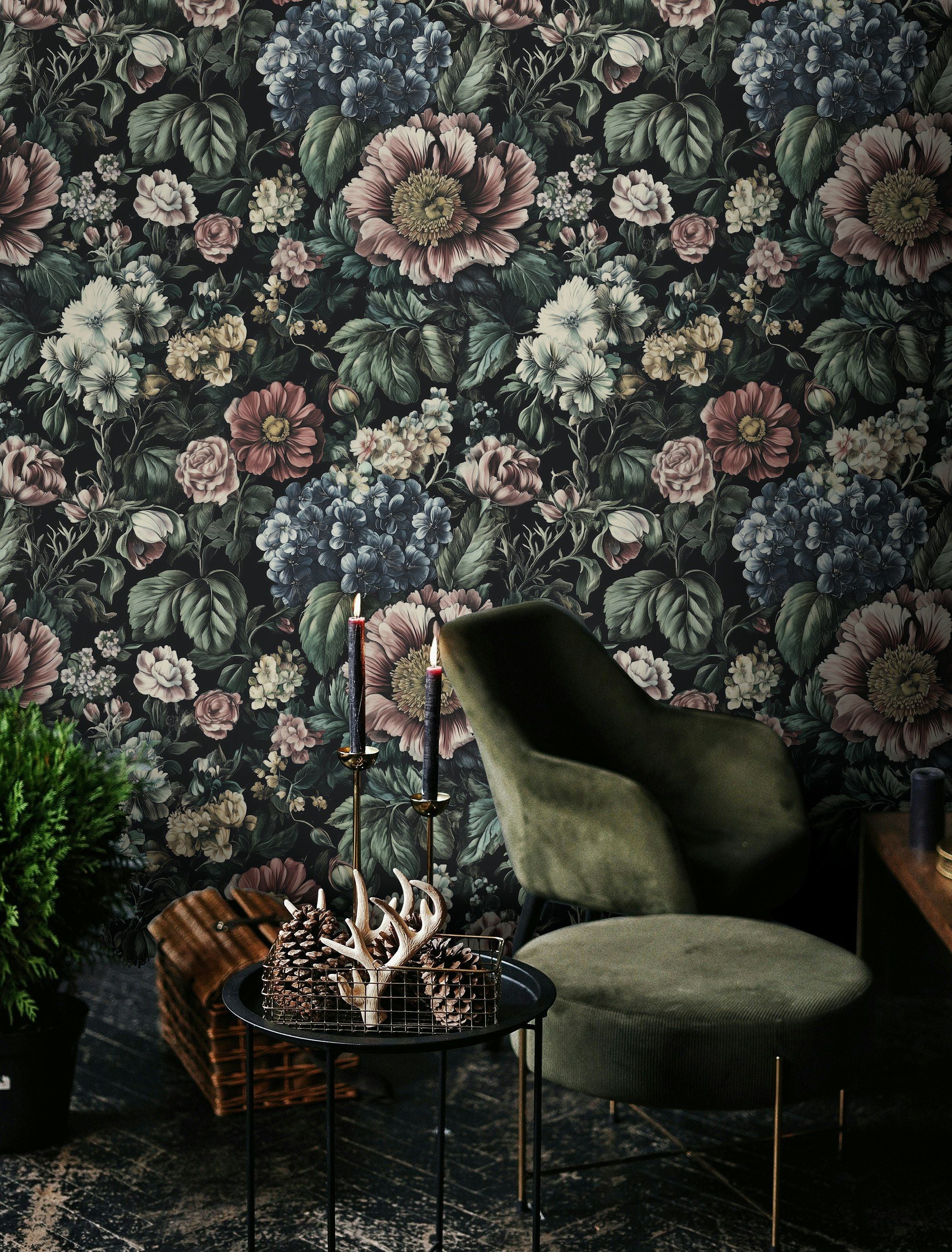Dark Vintage Multicolor Floral Wallpaper