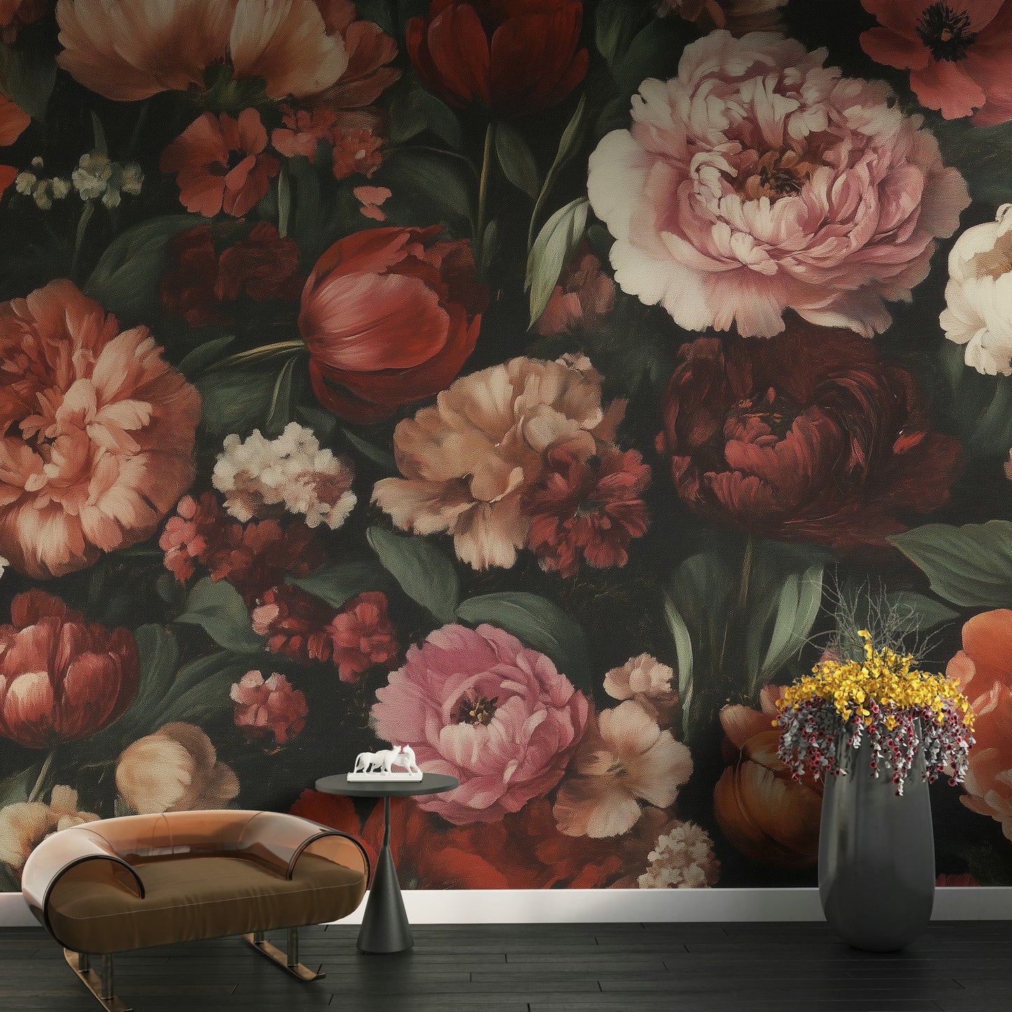 Dutch Floral Wallpaper Red Peony Vintage Flower Wall Mural