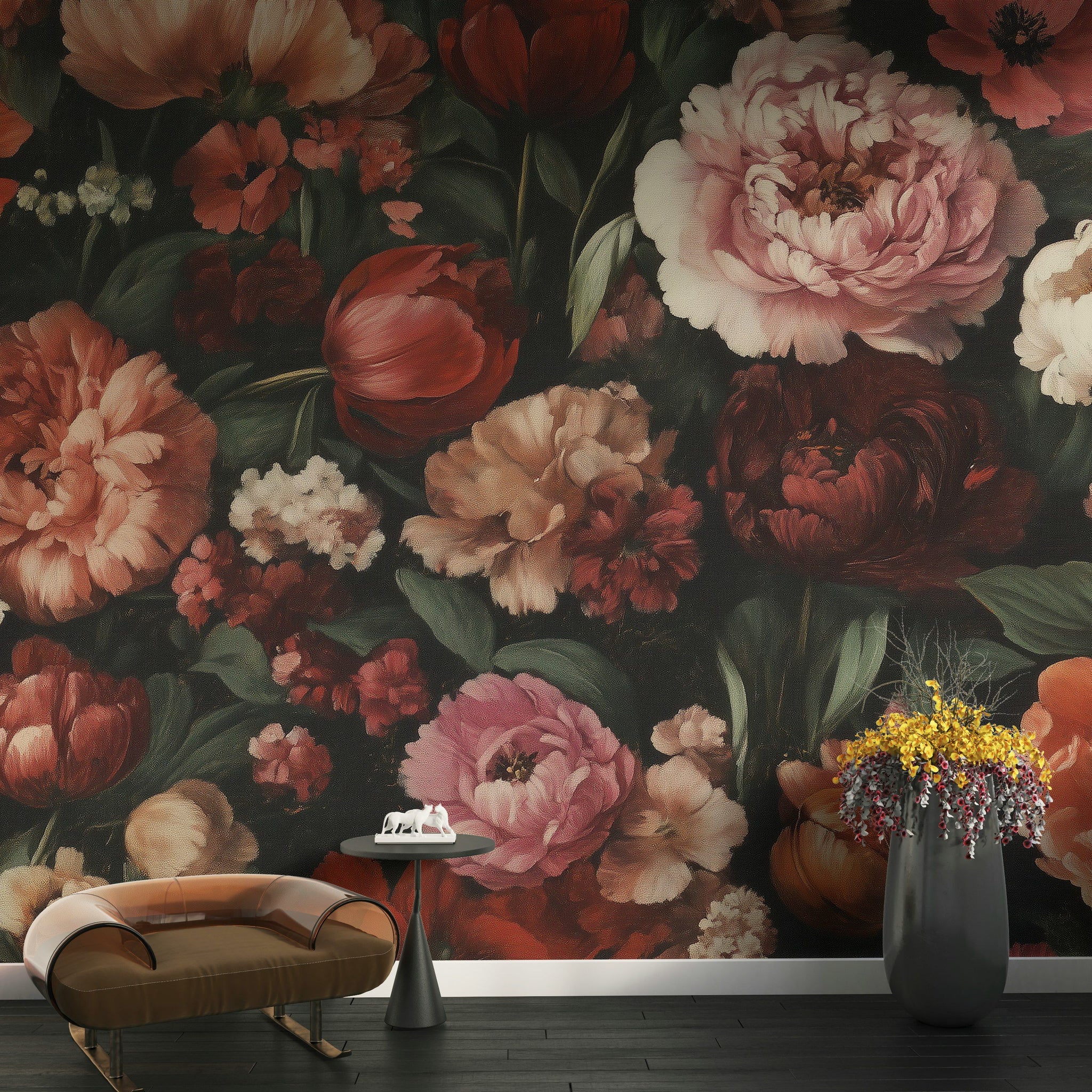 Deep Floral Peony Bouquet Wall Mural