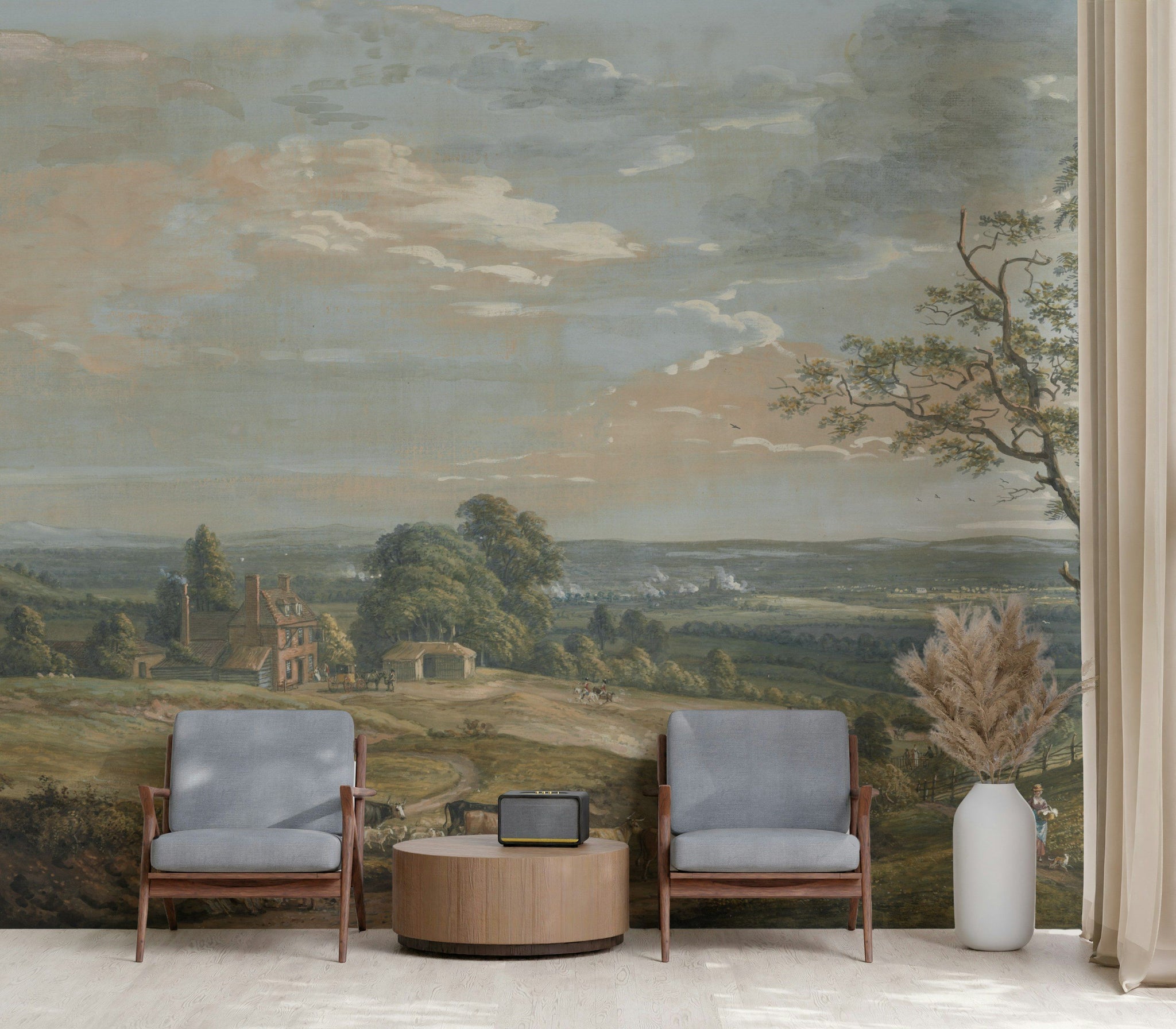 Vintage Pastoral Landscape Scene Wall Mural
