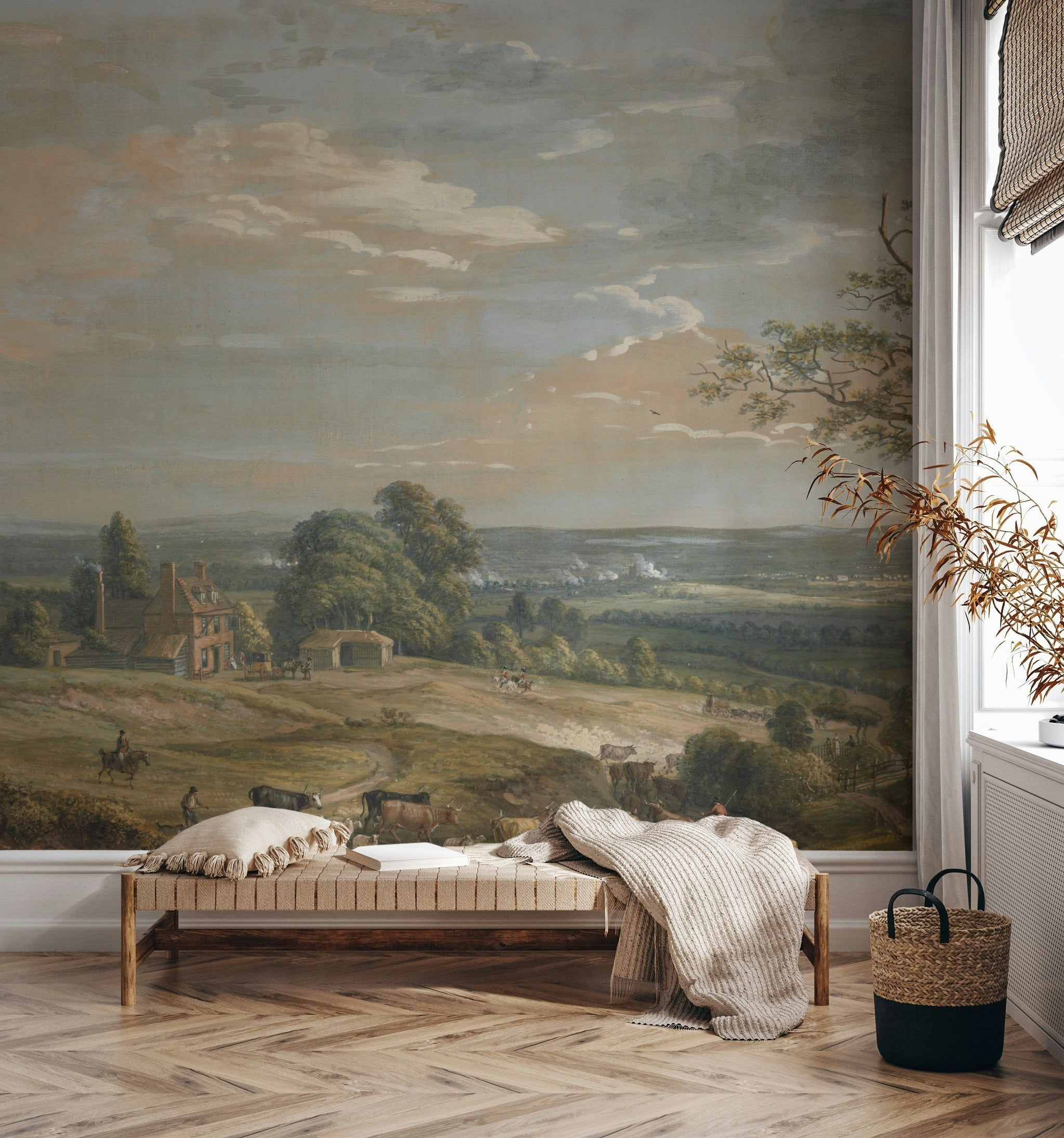 Vintage Pastoral Landscape Scene Wall Mural