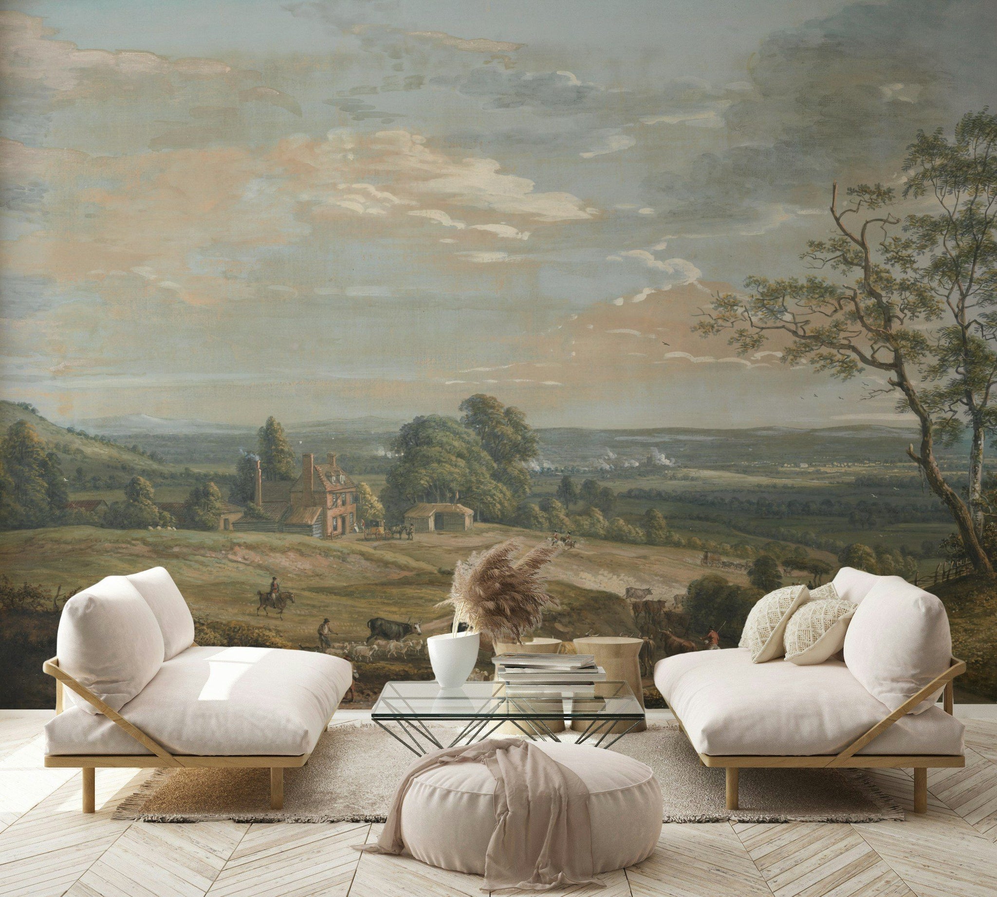 Vintage Pastoral Landscape Scene Wall Mural