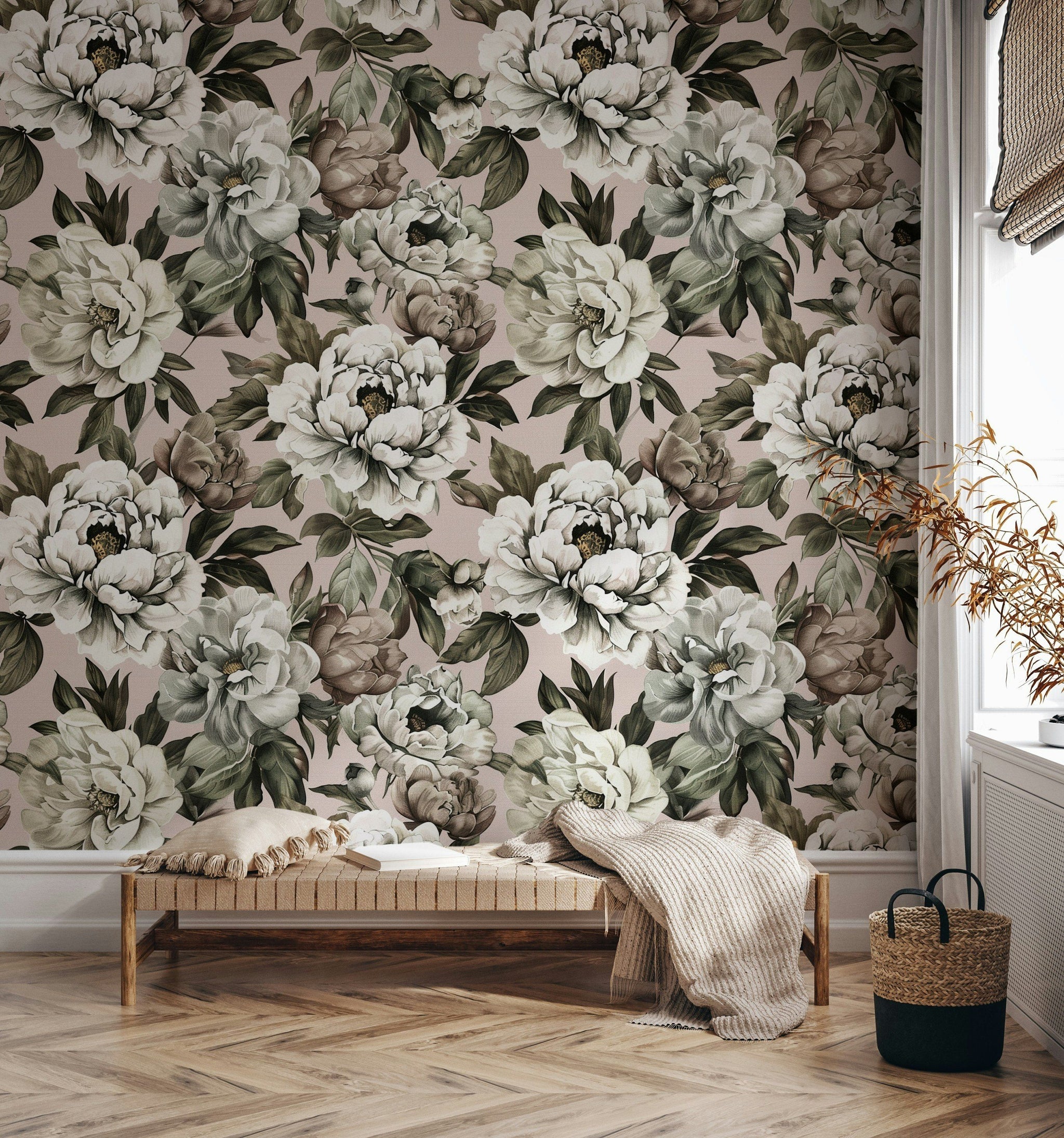 Blush Pink Peony Floral Wallpaper