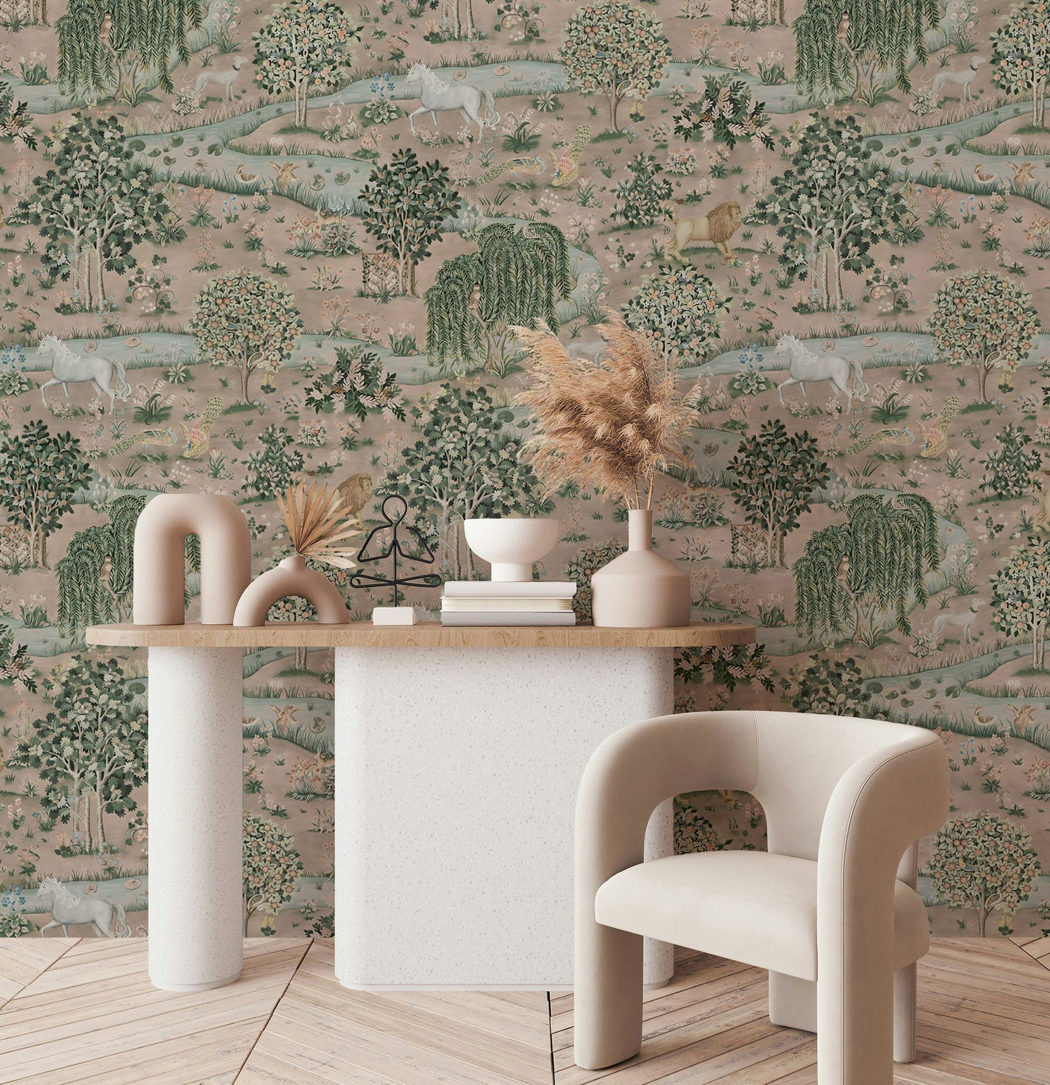 Woodland Animal Wallpaper River Landscape Scenic Wall Mural