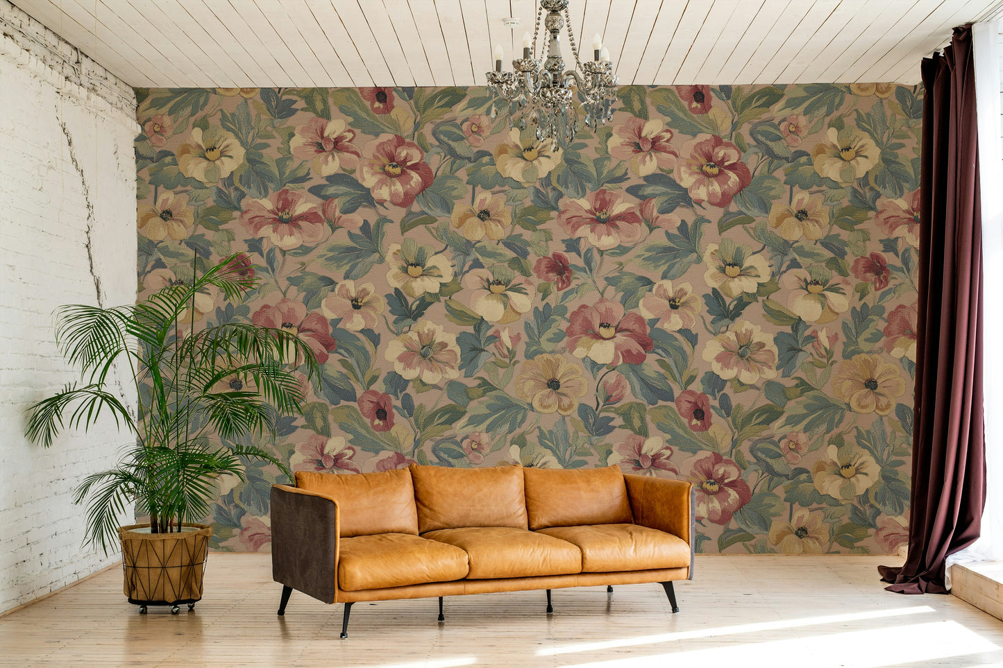 Vintage Embroidered Floral Tapestry Wallpaper