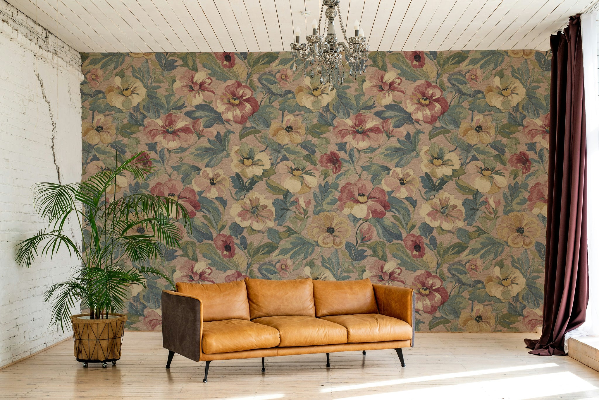 Vintage Beige Multicolor Floral Pattern Wallpaper