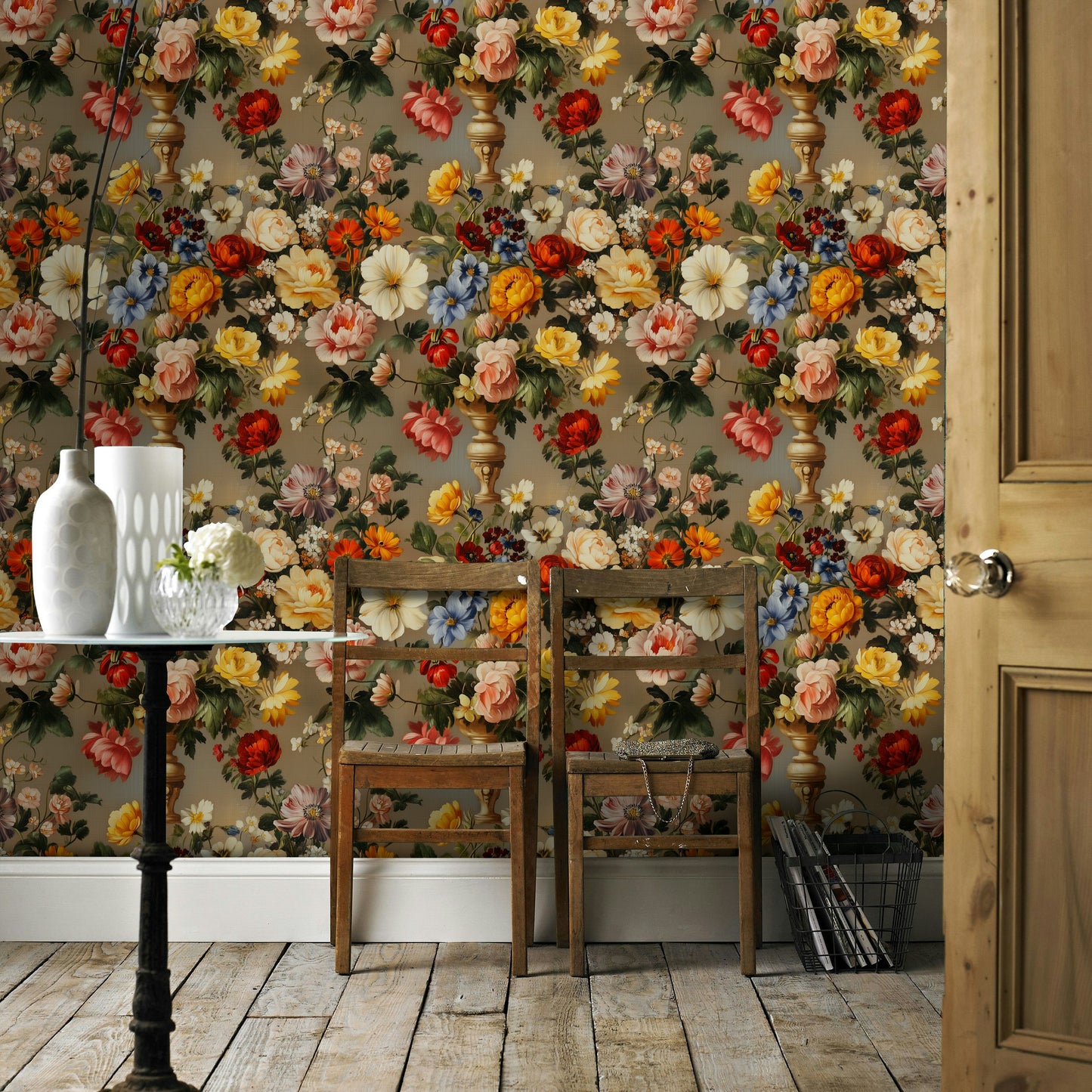 Vintage Floral Bouquet Wallpaper Classic Still Life Wall Art