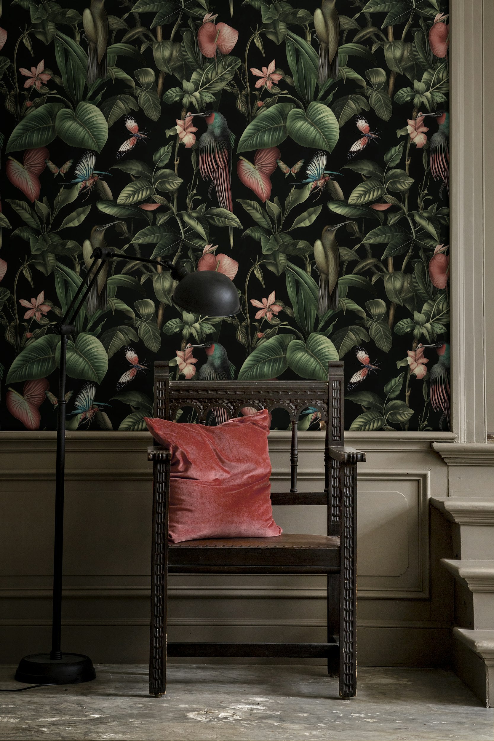 Dark Exotic Tropical Jungle Floral Wallpaper