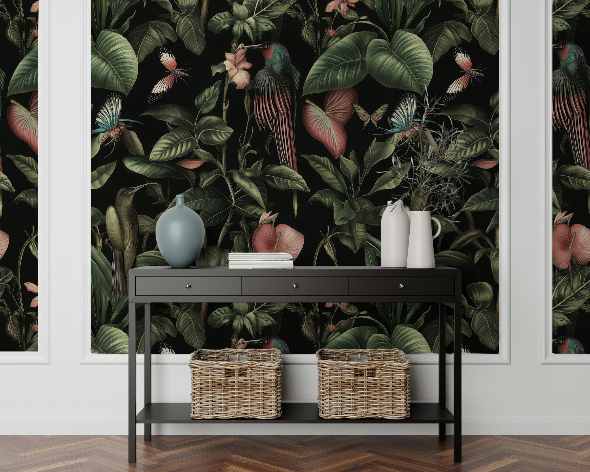 Dark Exotic Tropical Jungle Floral Wallpaper