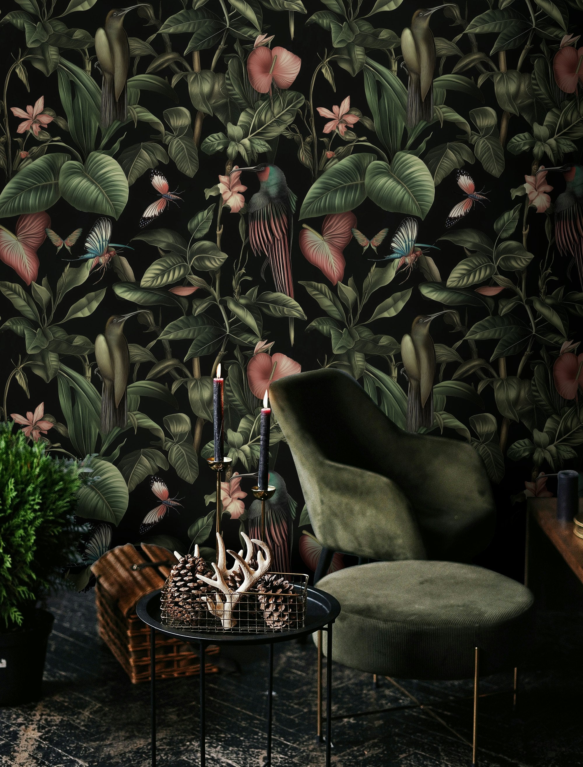 Dark Exotic Tropical Jungle Floral Wallpaper