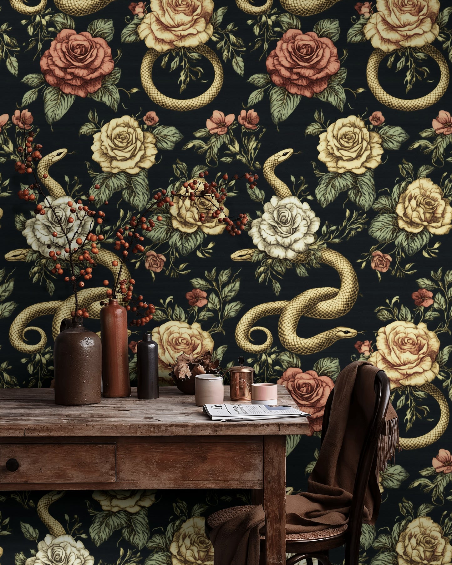 Serpents Garden Noir Floral Wallpaper Floral Wall Mural