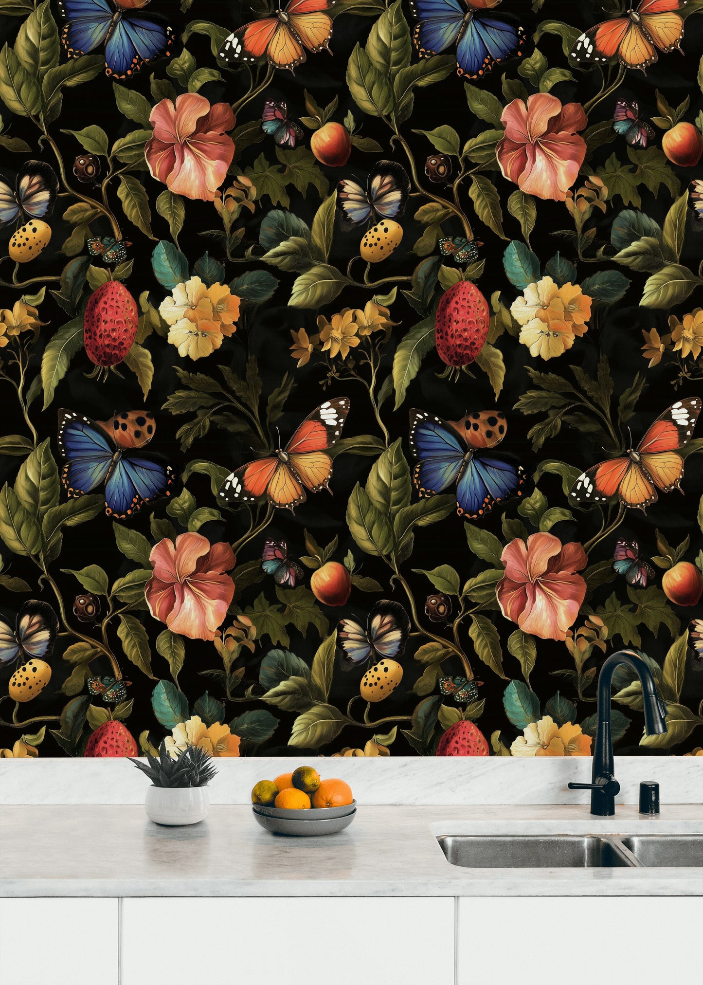 Dark Floral Bouquet Wallpaper Fruit Paradise Wall Mural