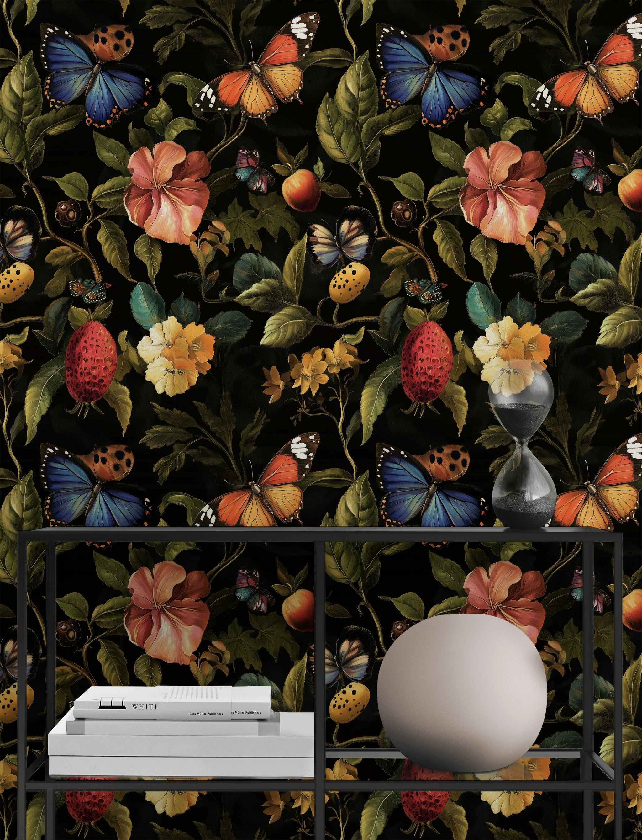 Vintage Multicolor Floral and Butterfly Wallpaper