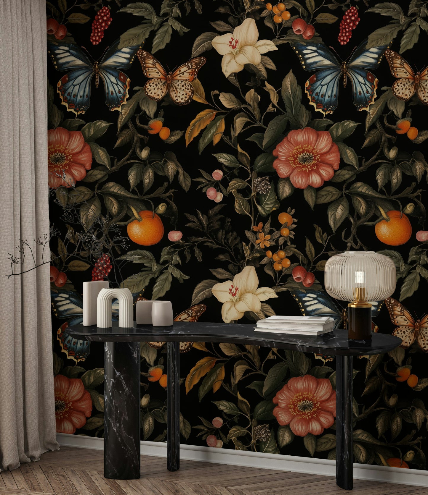 Vintage Botanical Wallpaper Dark Floral Wall Mural