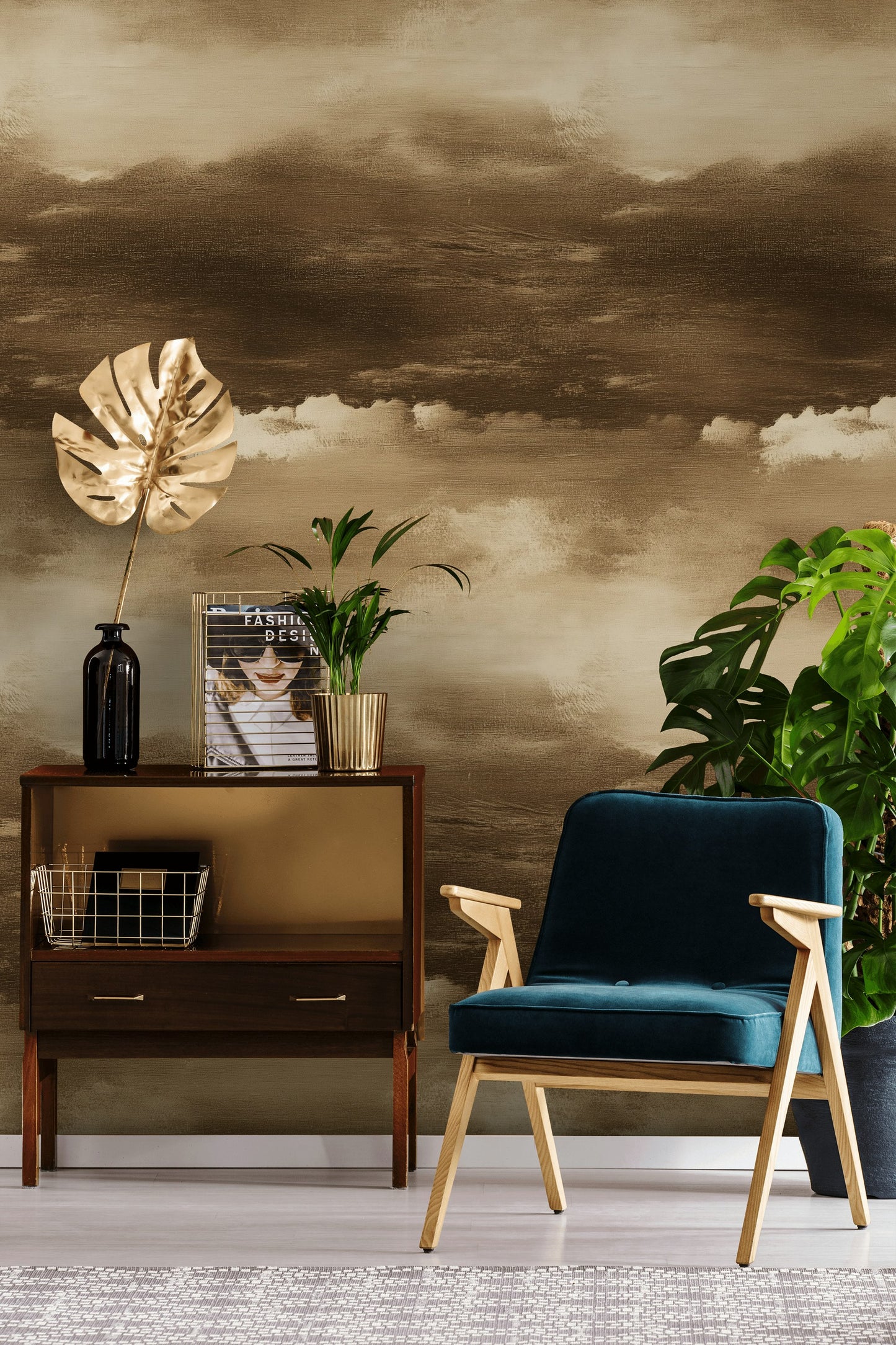 Sepia Cloud Wallpaper Dramatic Sky Mural Vintage Style