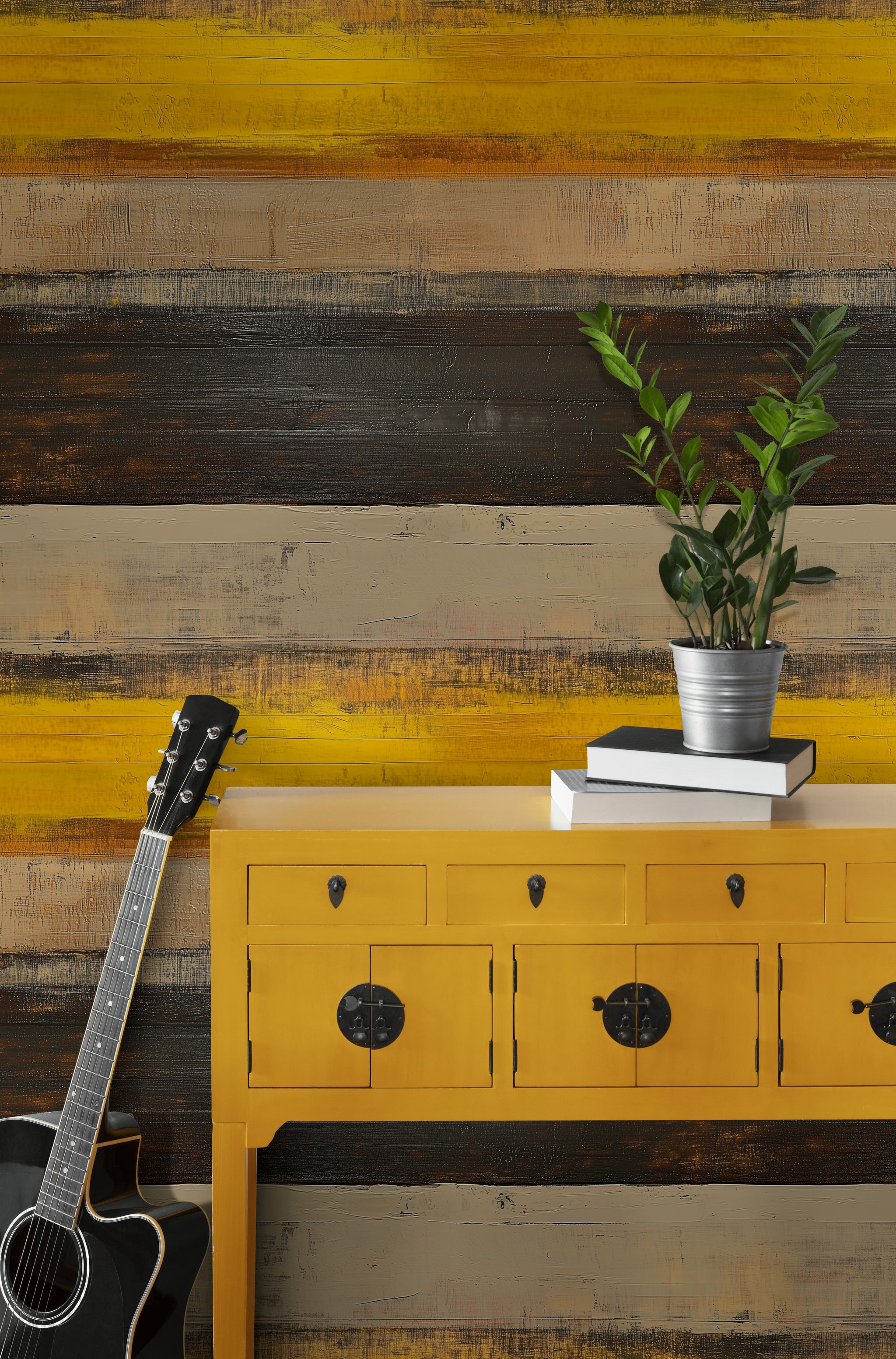 Warm Mustard and Chocolate Horizontal Abstract Wallpaper