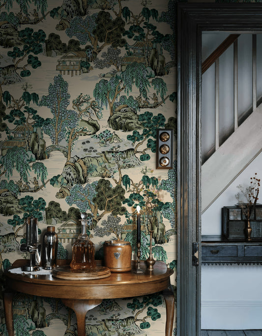 Beige Chinoiserie Landscape Wallpaper