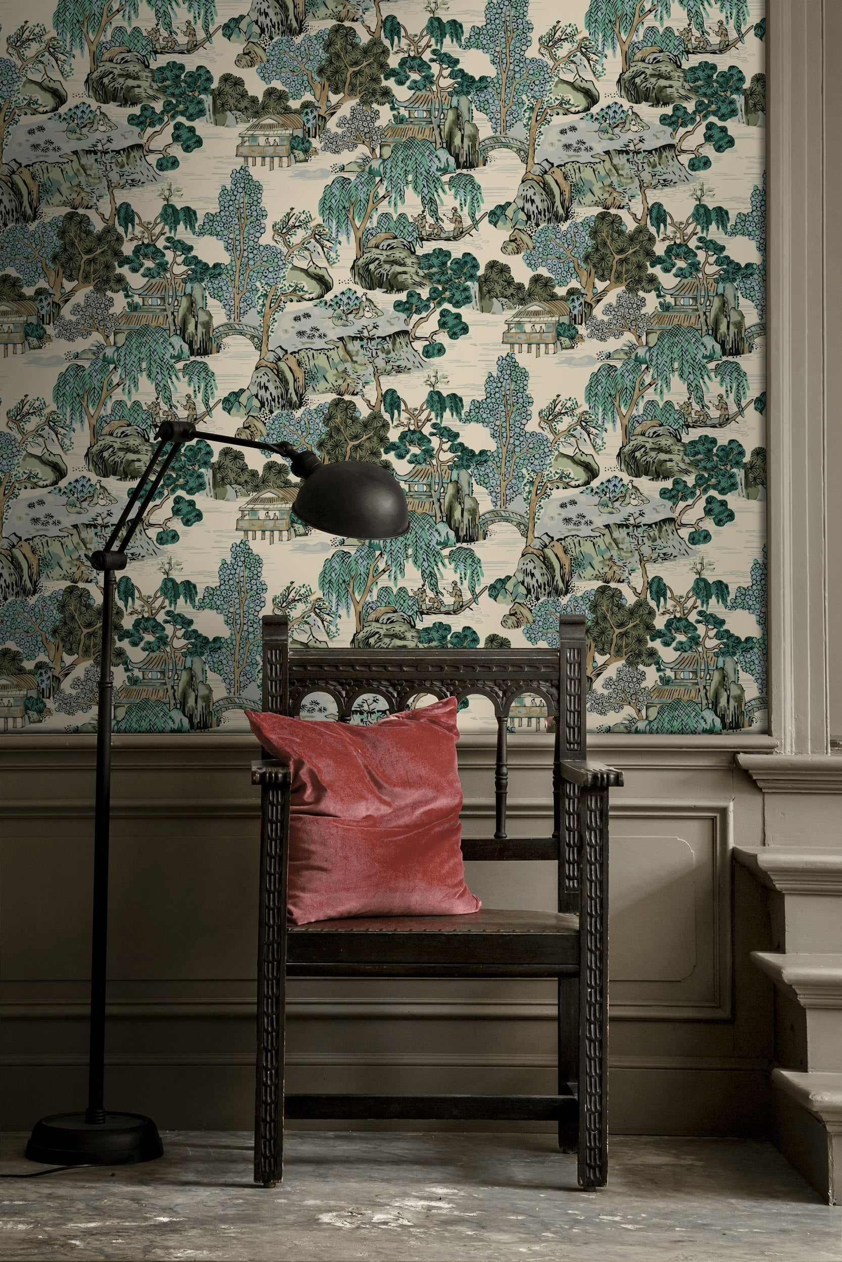Beige Chinoiserie Landscape Wallpaper