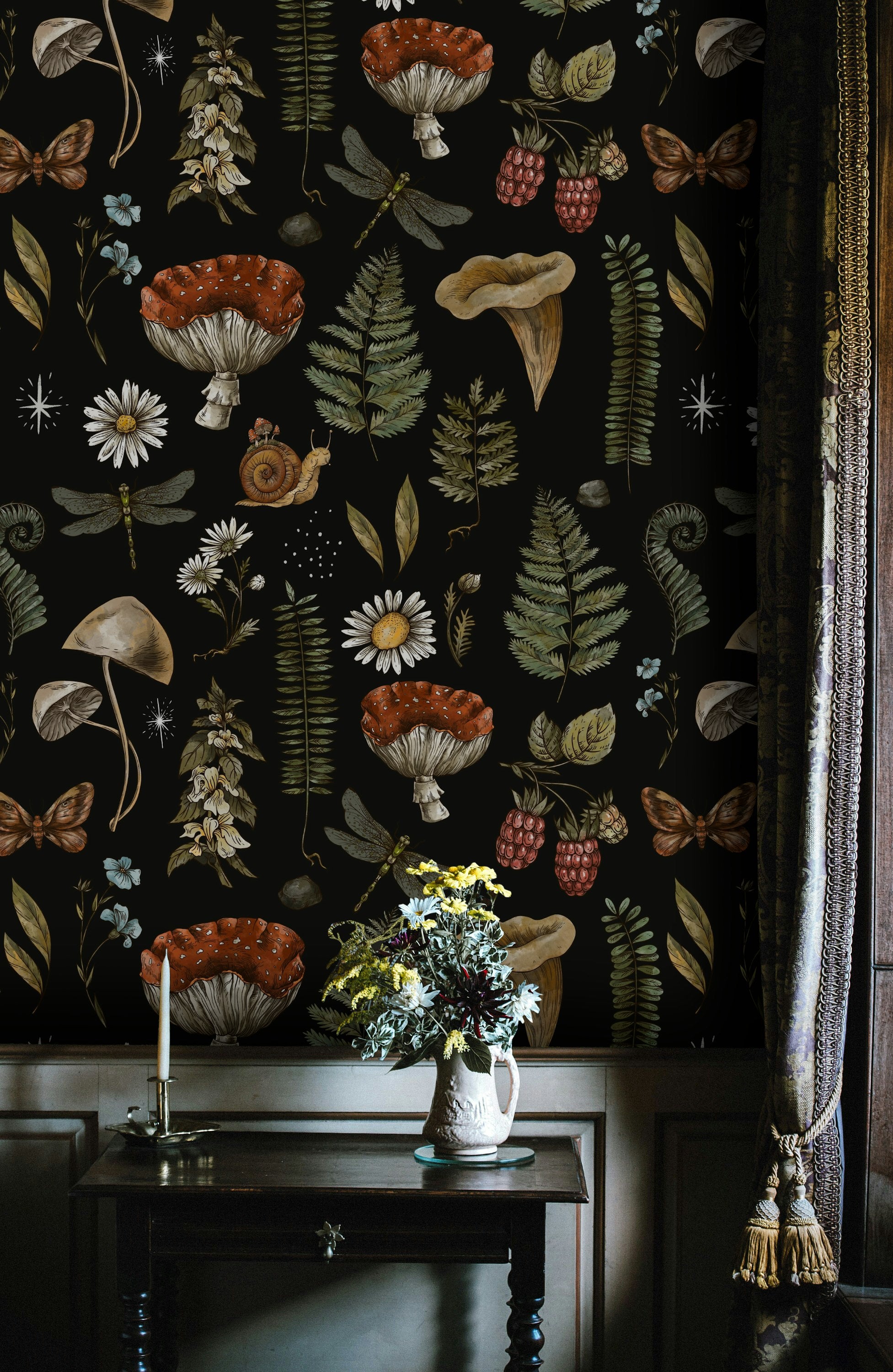 Dark Forest Floor Botanical Wildlife Wallpaper