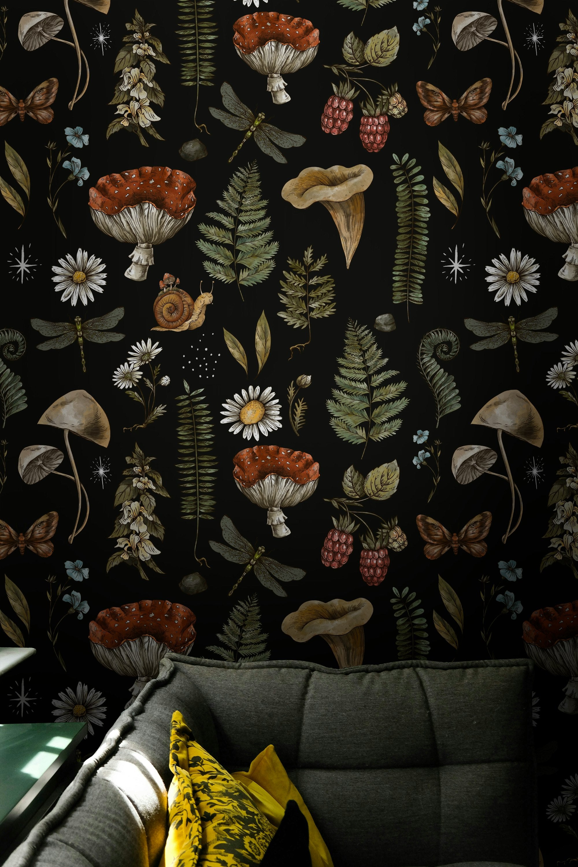 Dark Forest Floor Botanical Wildlife Wallpaper