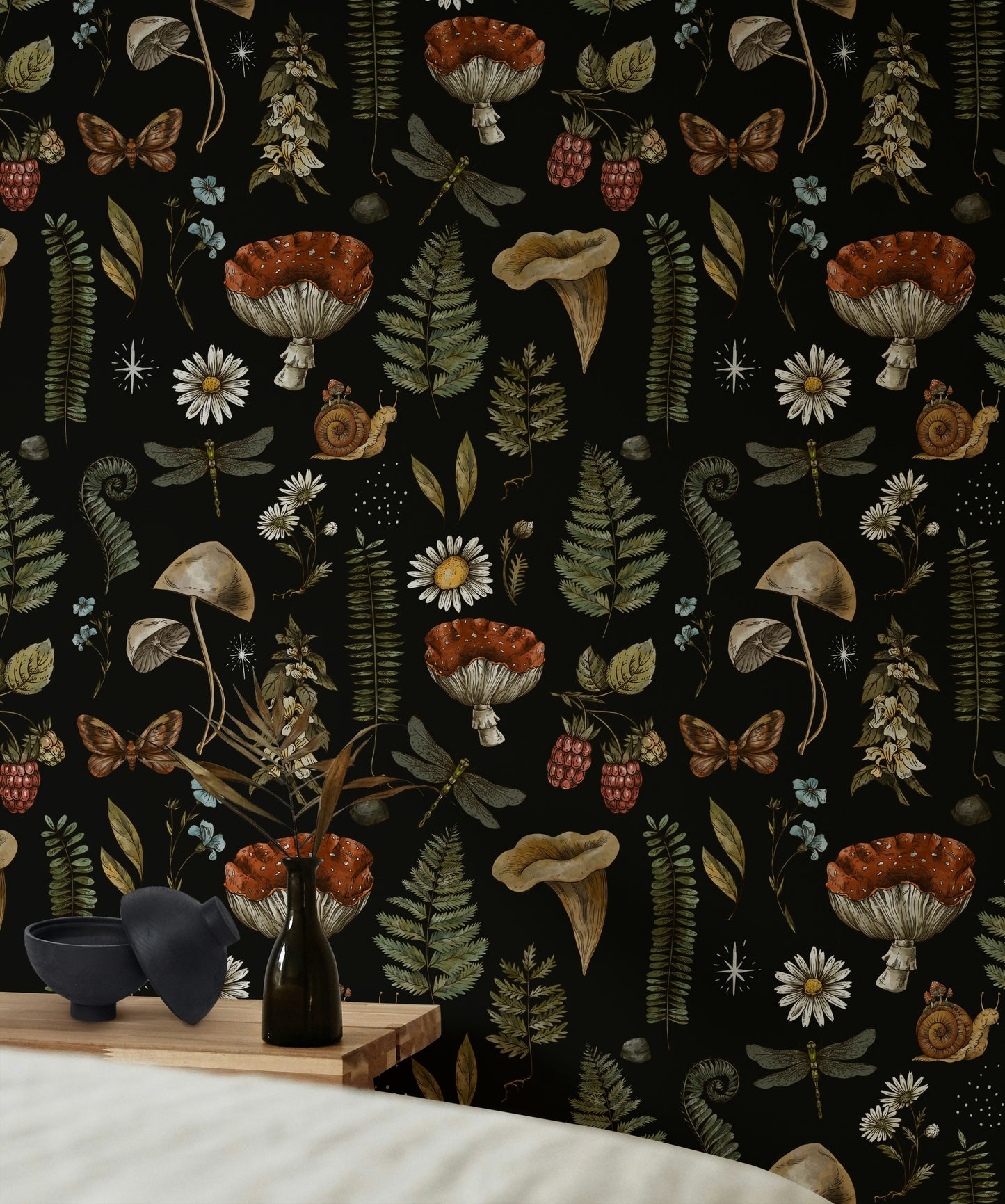 Enchanted Forest Wallpaper Woodland Mushroom Pattern