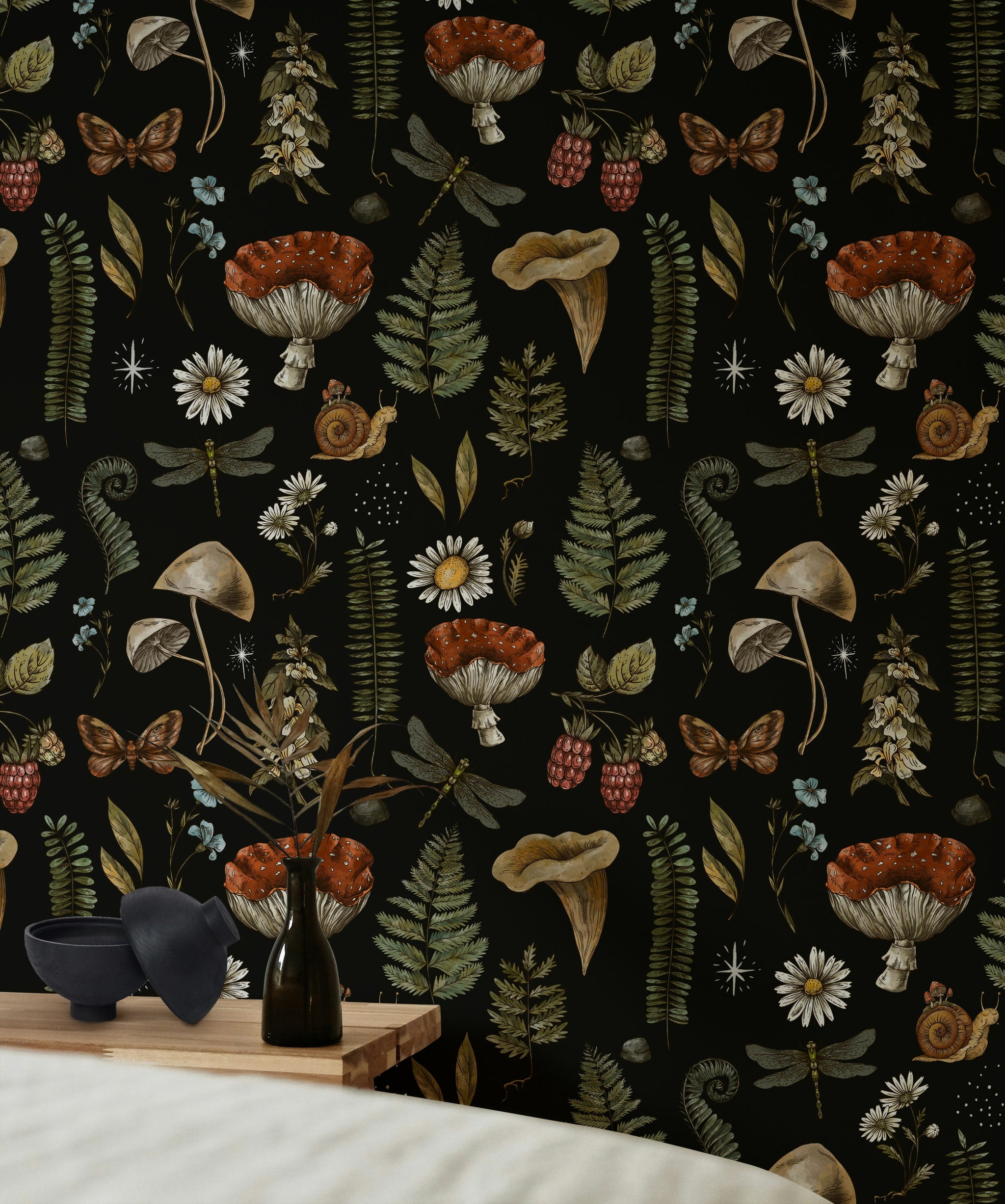 Dark Forest Floor Botanical Wildlife Wallpaper