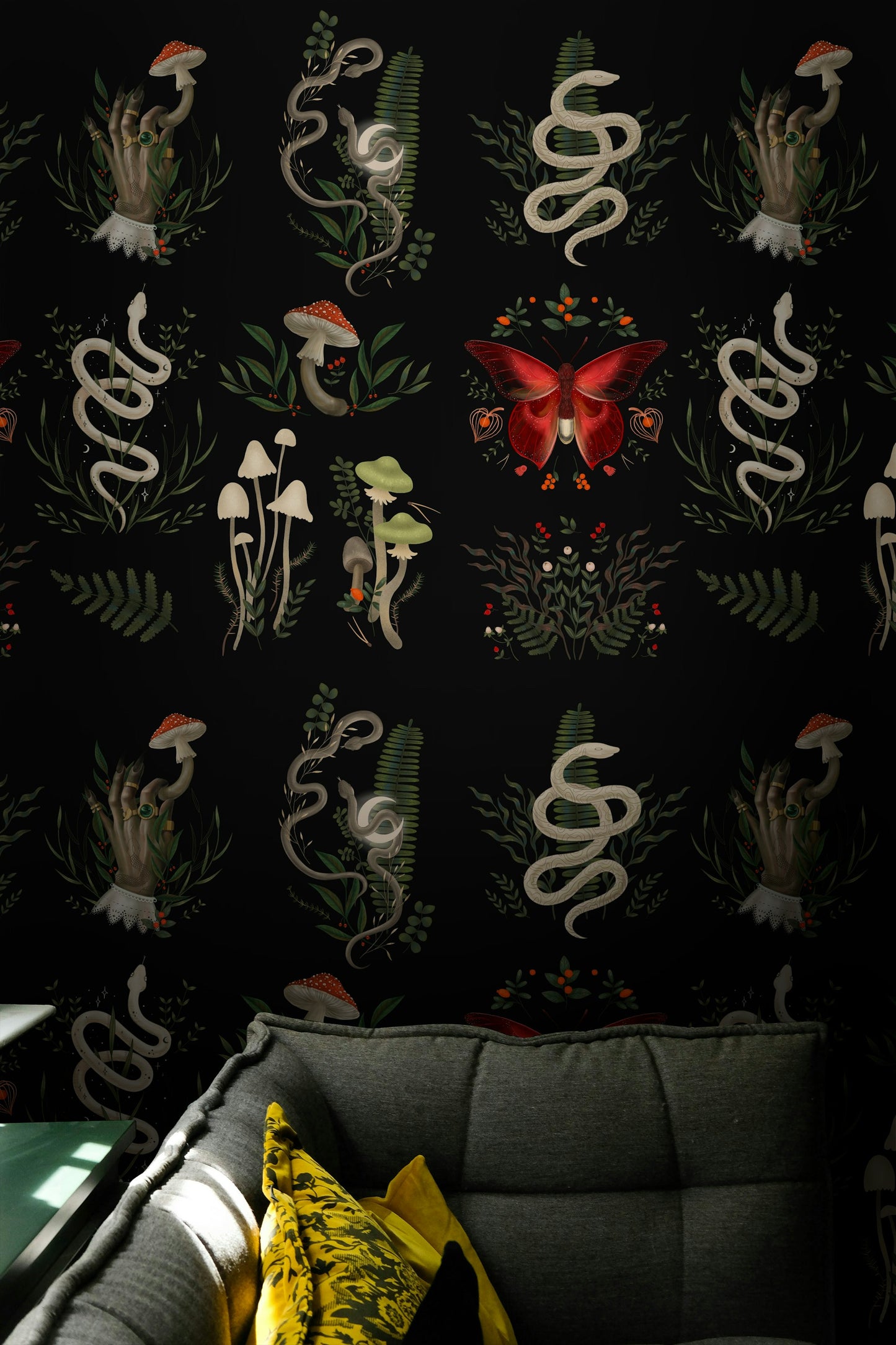Mystical Snake Wallpaper Gothic Botanical Wall Mural