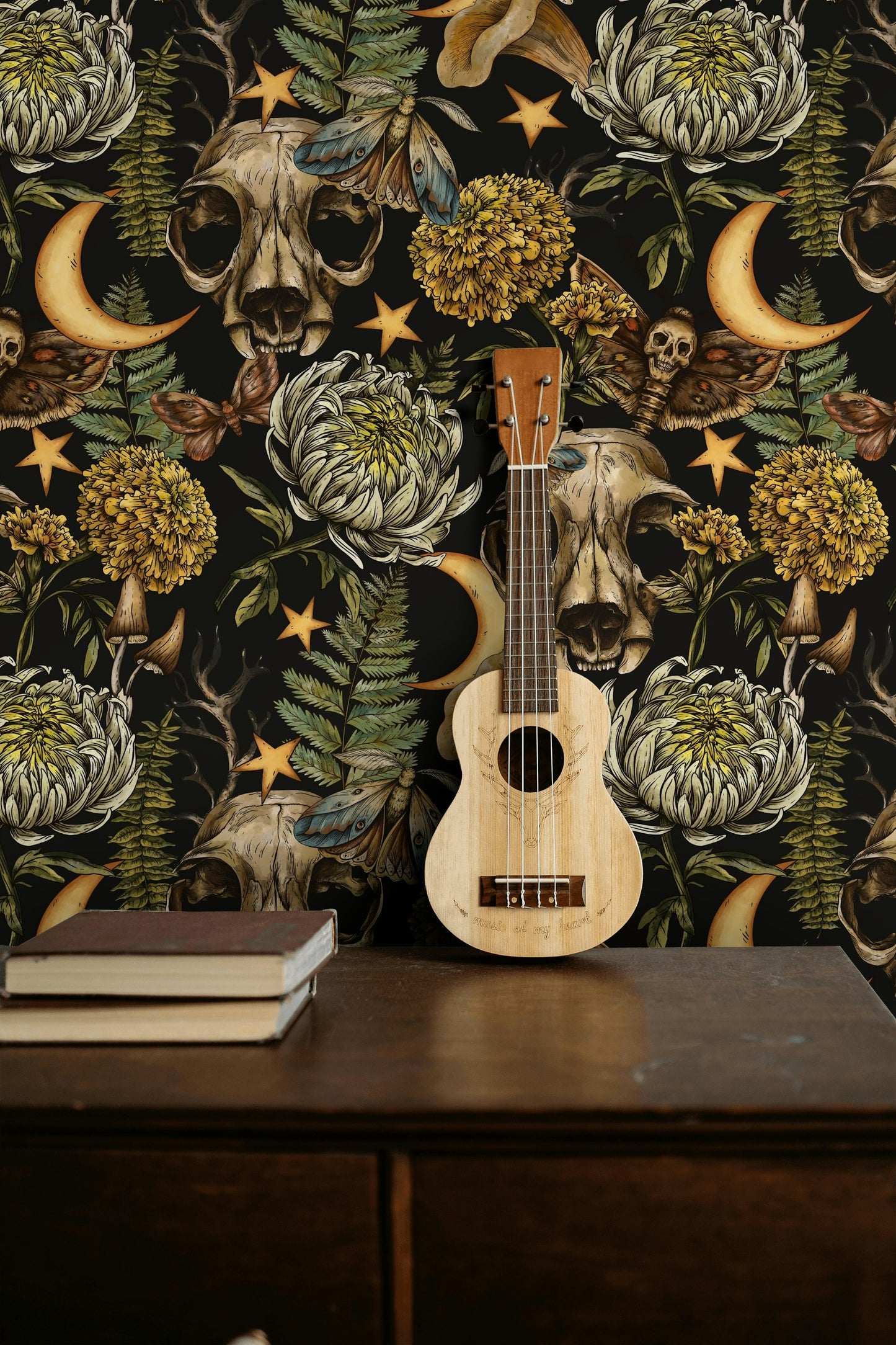 Gothic Dark Floral Wallpaper Dark Victorian Skulls Wall Mural