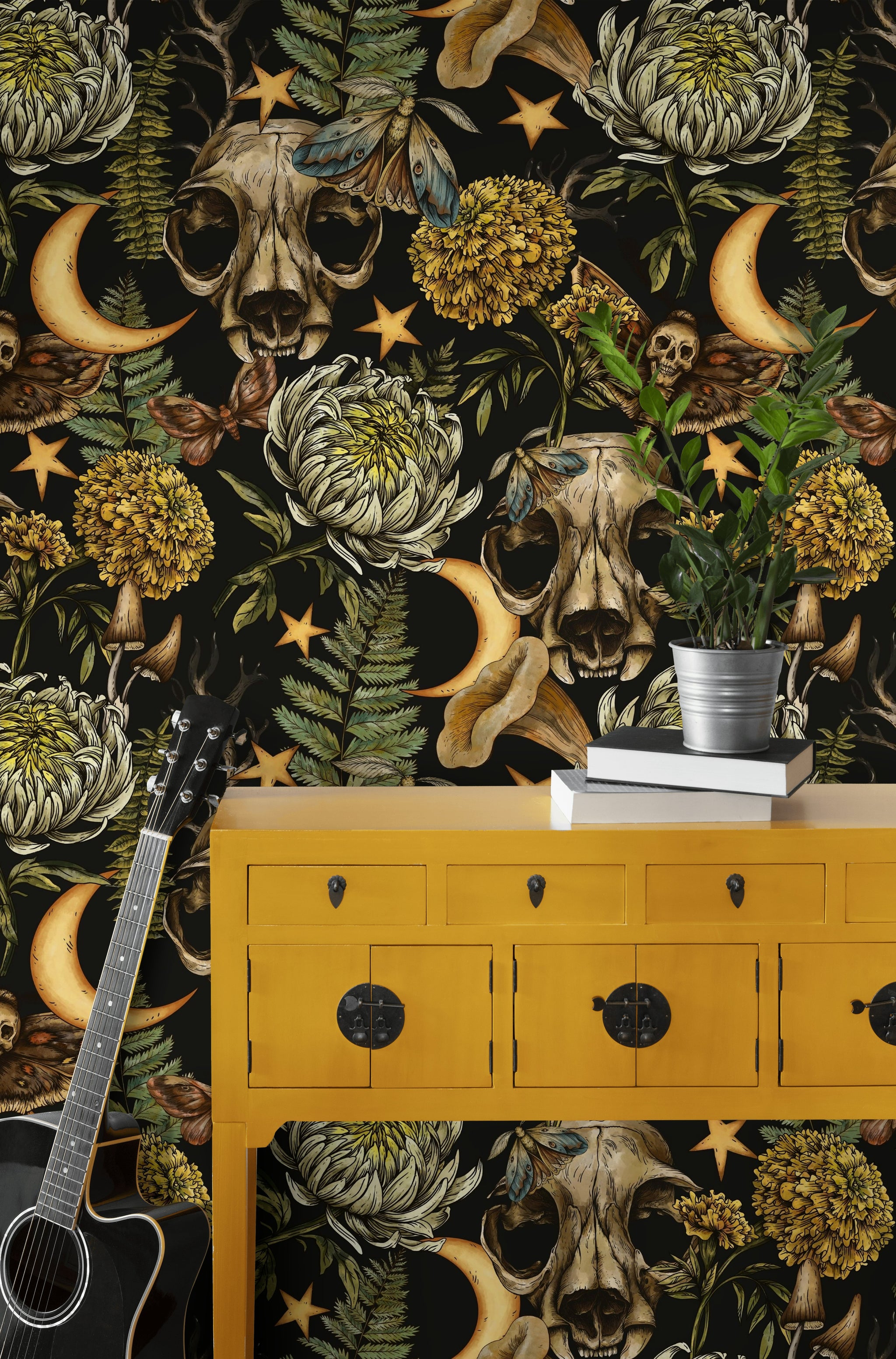 Dark Woodland Skull and Moon Fantasy Wallpaper