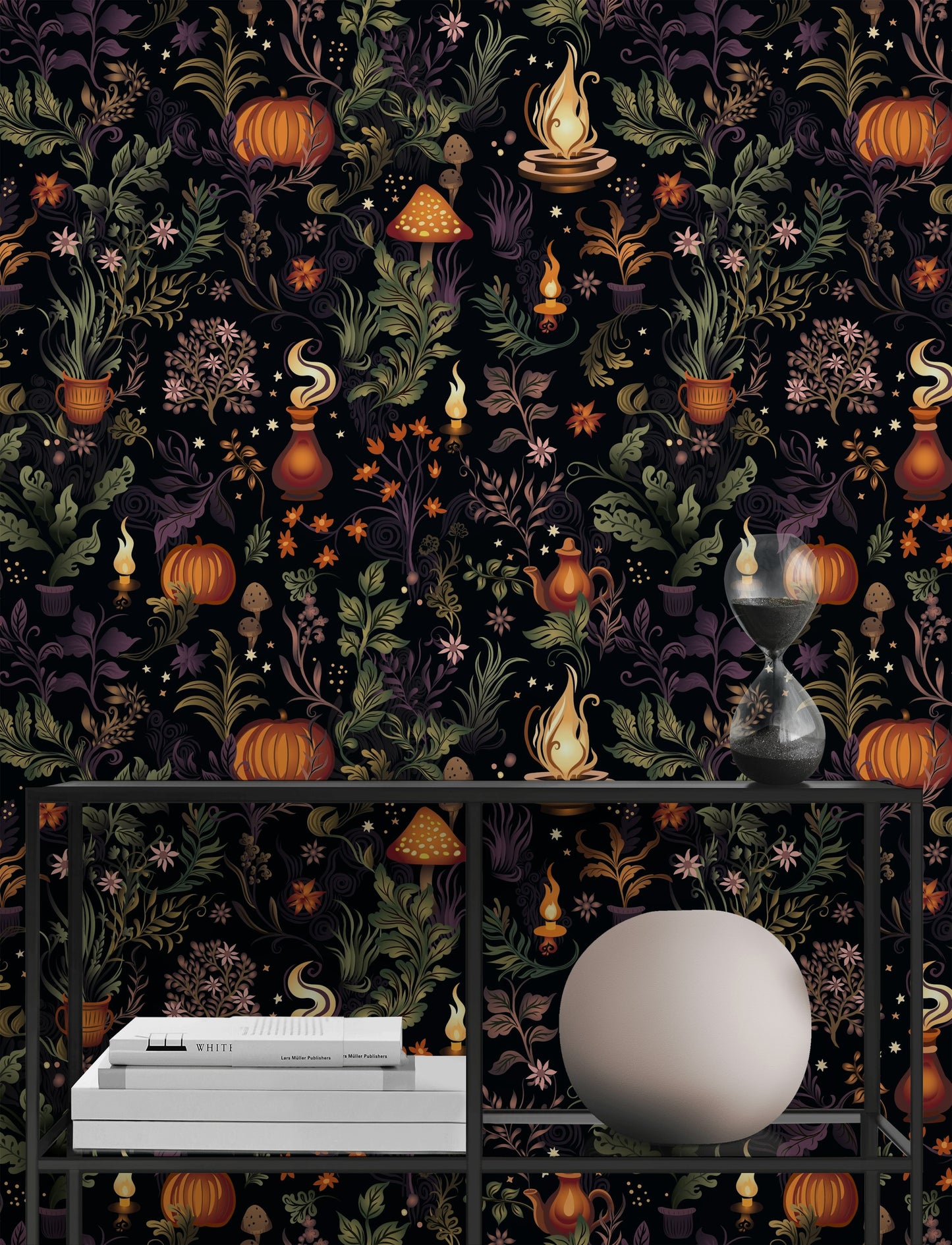 Magical Garden Wallpaper Witch Cottage Pumpkin Pattern