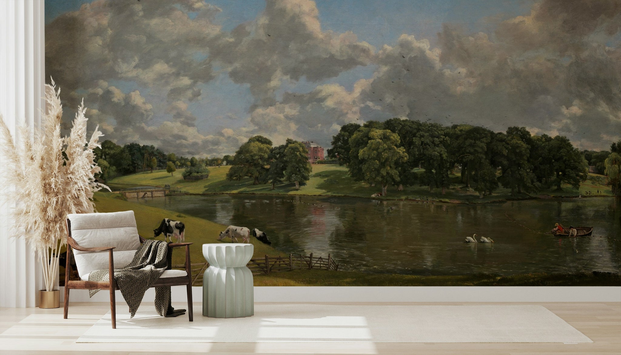 Vintage Pastoral Landscape Lake Wall Mural