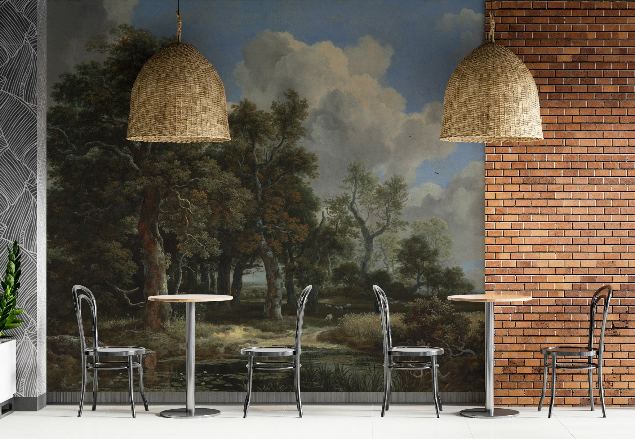 Serene Blue Sky and Forest Landscape Wall Mural