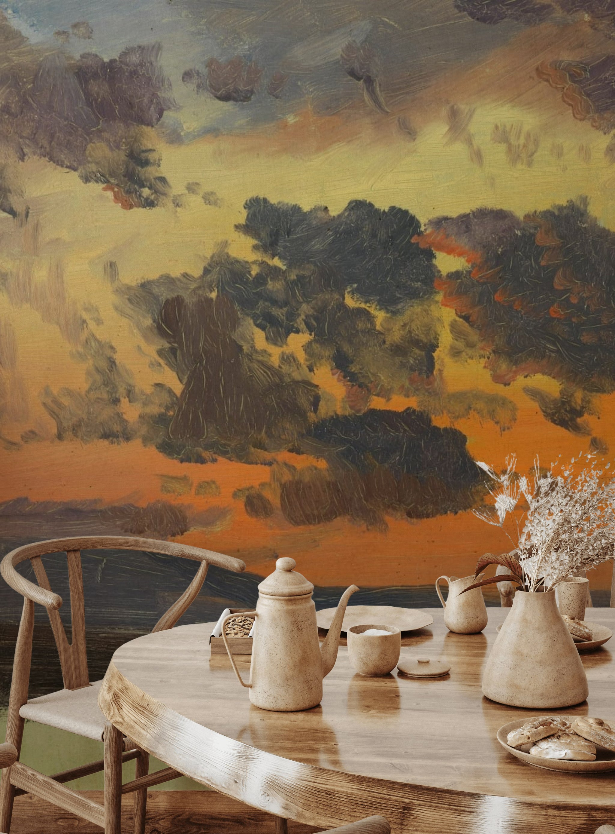 Vibrant Sunset Sky Oil-Painting Wall Mural