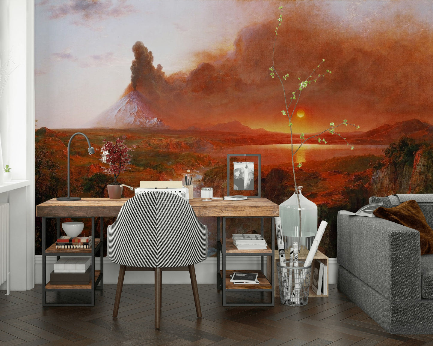 Volcano Sunset Wallpaper Dramatic Landscape Wall Mural