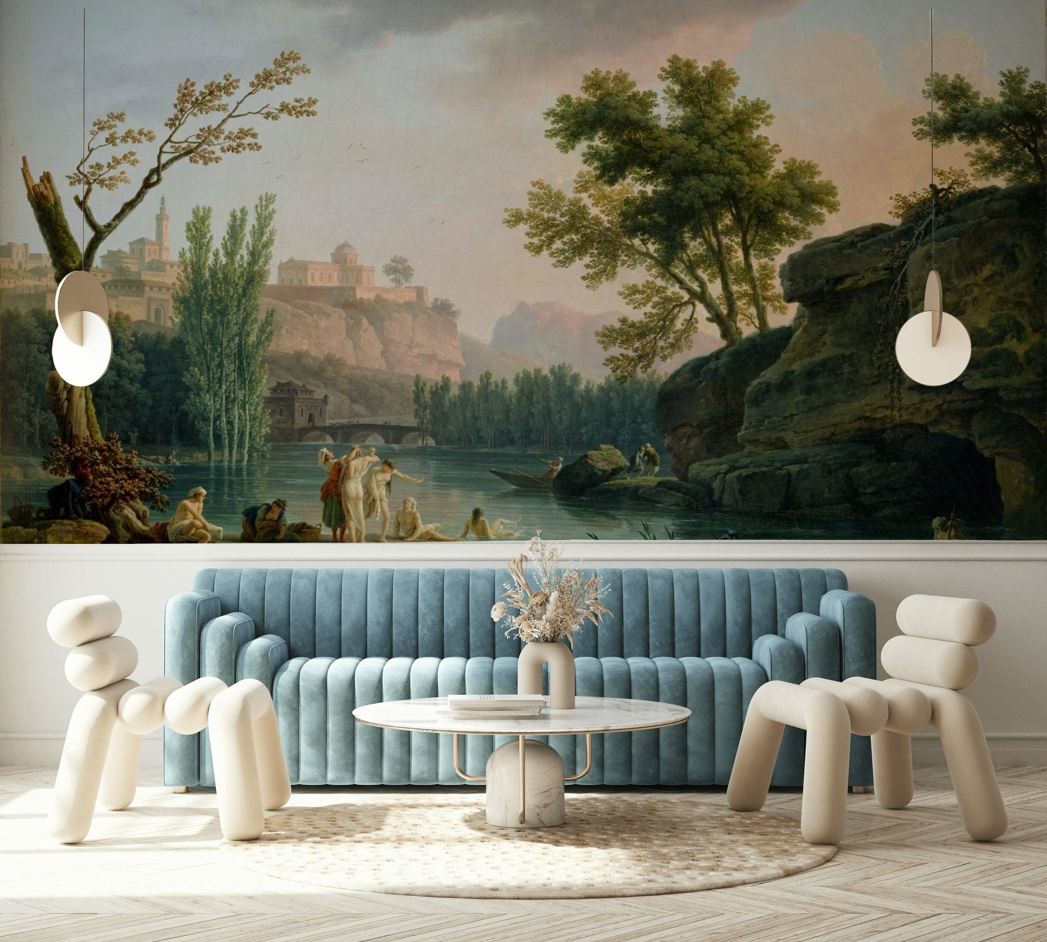 Pastoral Green Classical Landscape Wall Mural