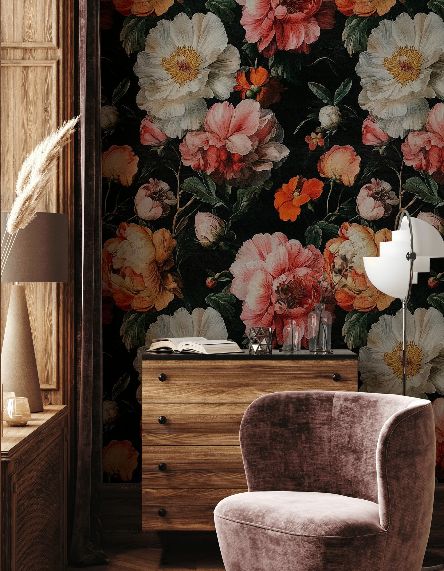 Dark Floral Peony Wallpaper Romantic Botanical Wall Decor
