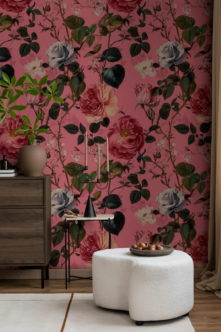 Bold Pink Romantic Rose Floral Wallpaper