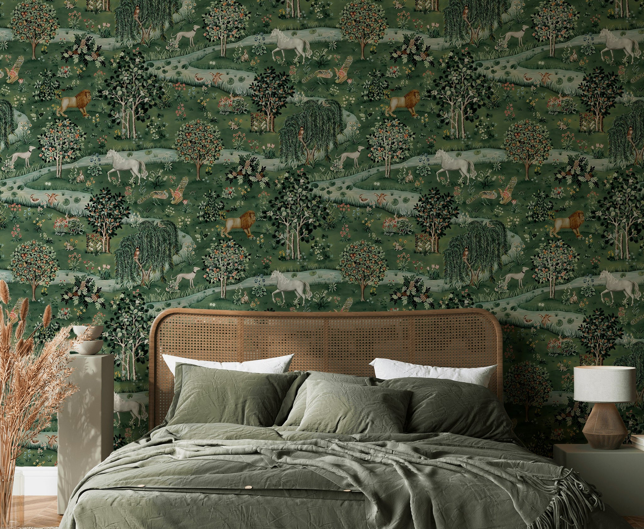 Woodland Animal Wallpaper Green Forest Scenic Wall Mural