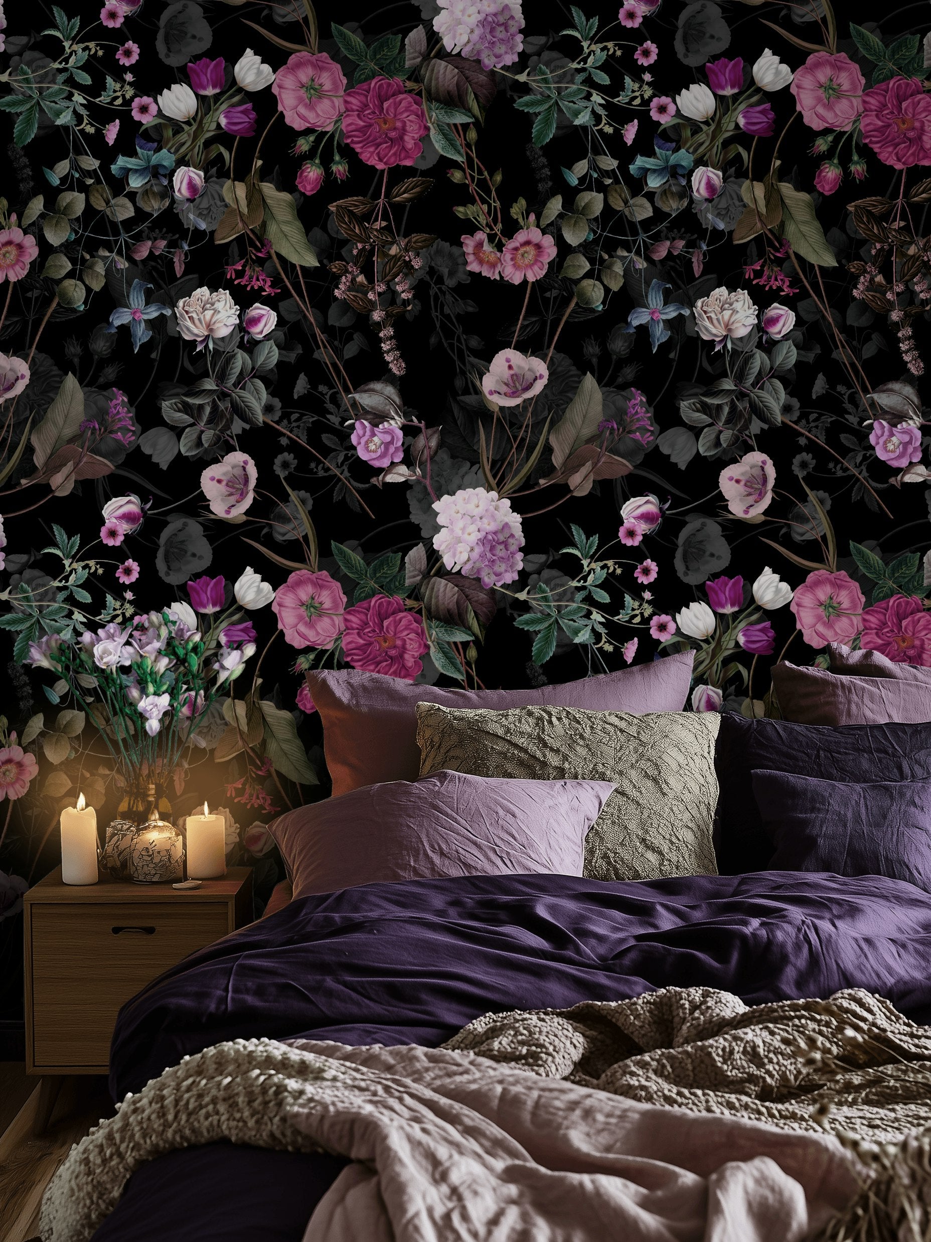 Floral Black Wallpaper Elegant Dark Flower Wall Mural – muralls.com