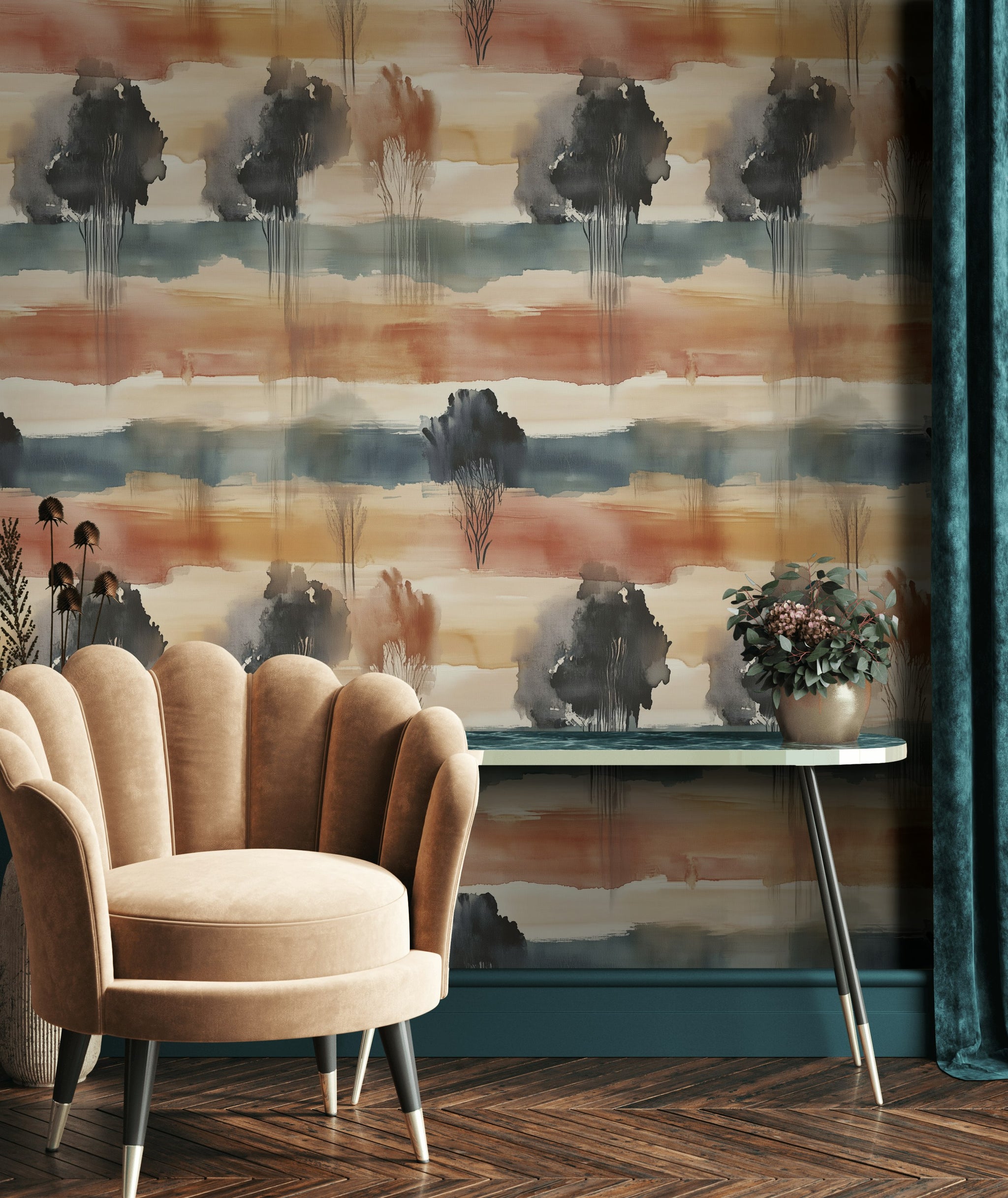 Earthy Multicolor Abstract Landscape Wallpaper