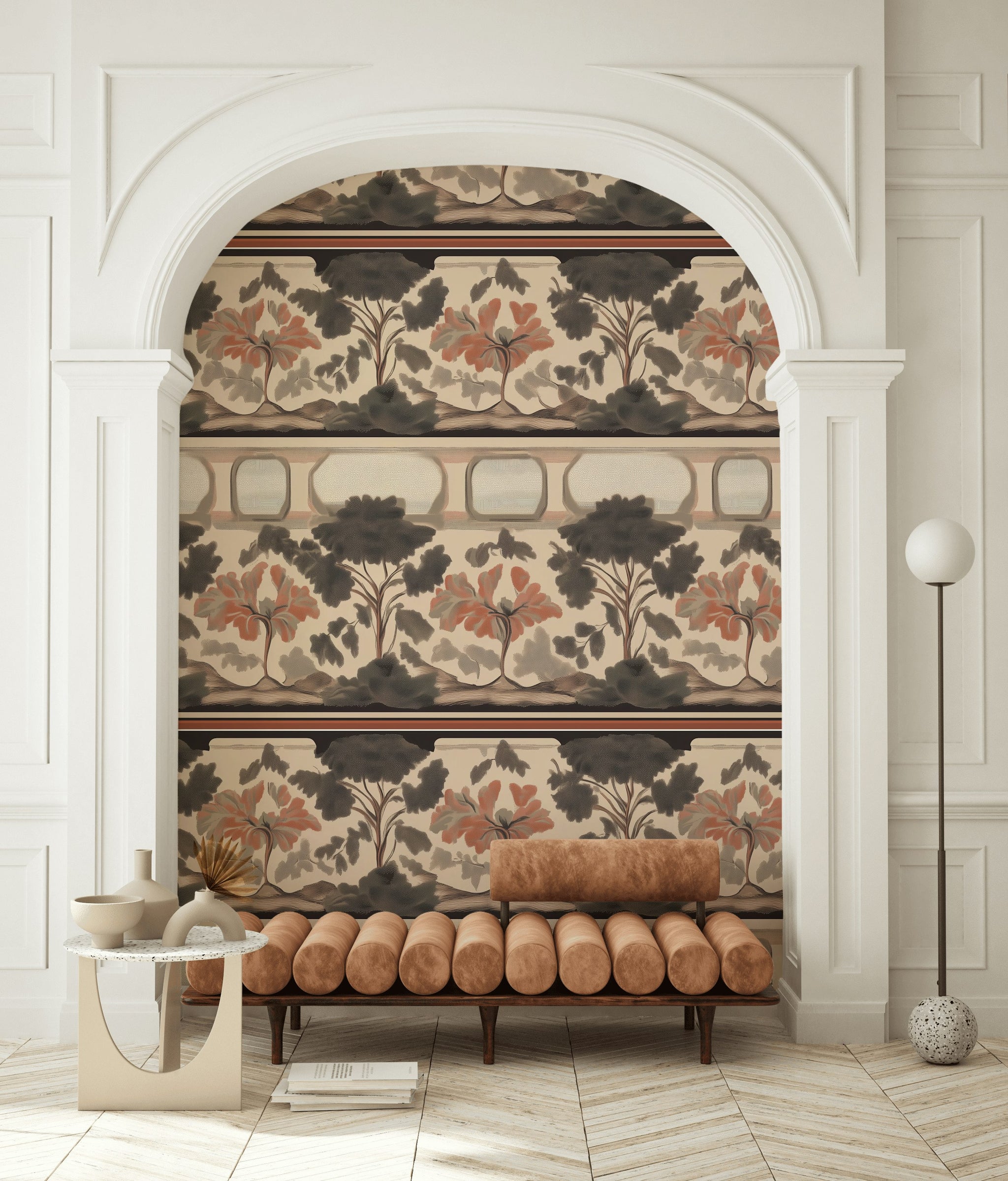 Warm Beige Vintage Tree Pattern Wallpaper