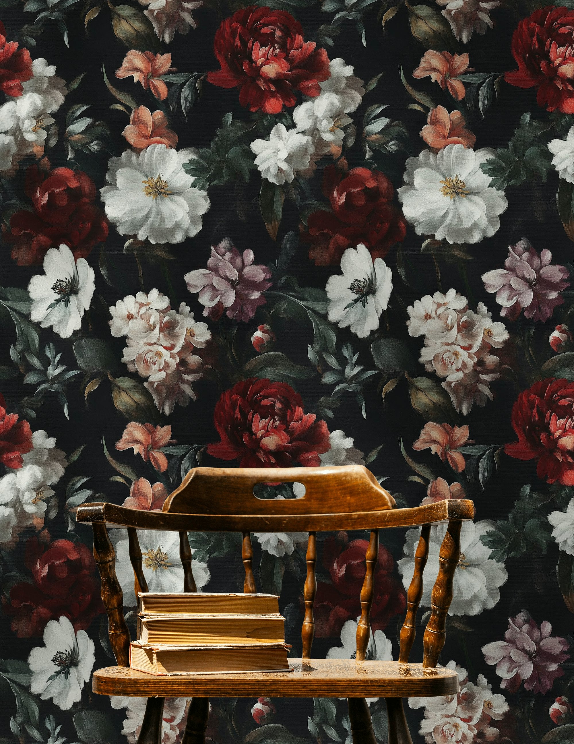 Elegant Dark Rose Floral Wallpaper