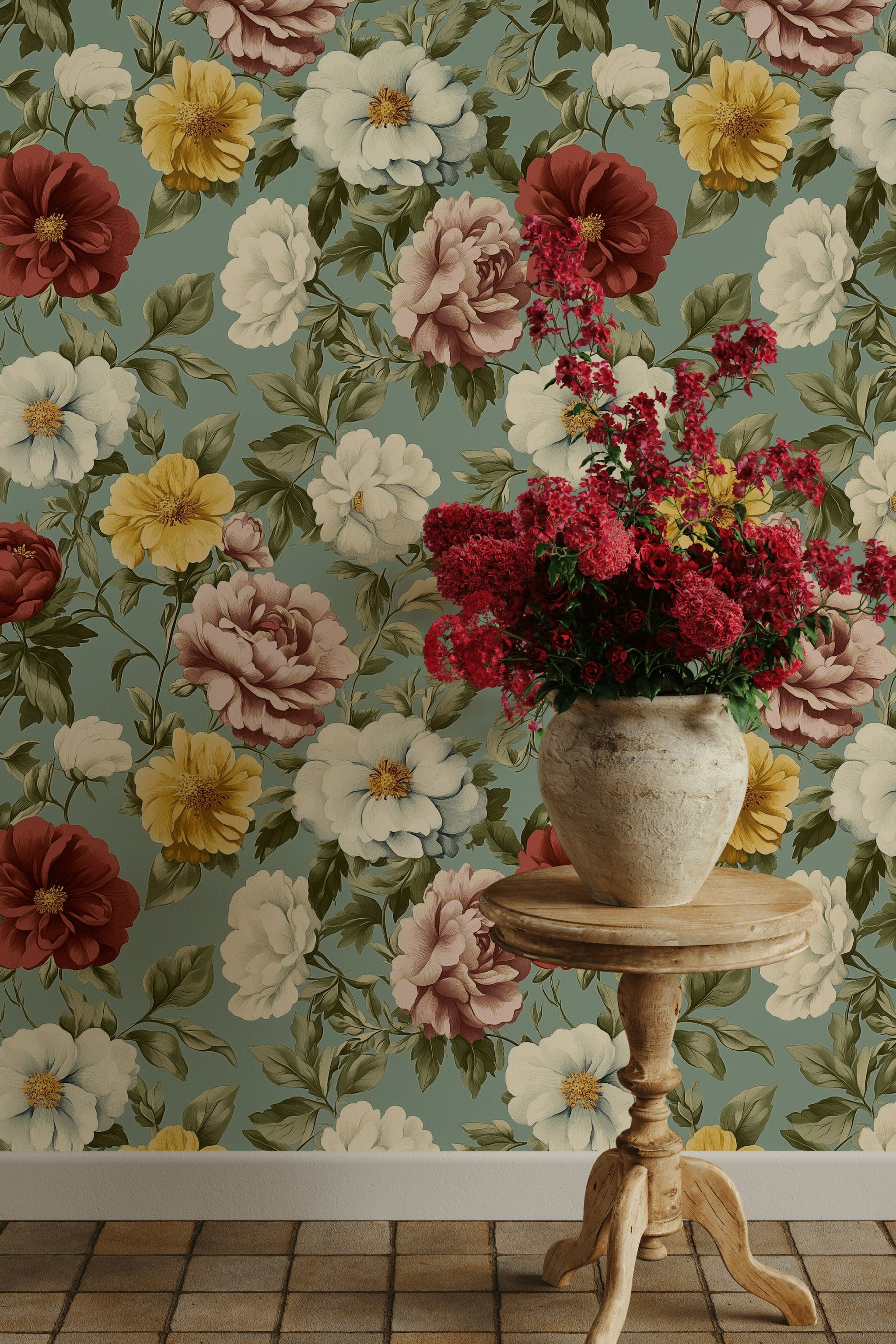 Vintage Multicolor Floral Wallpaper