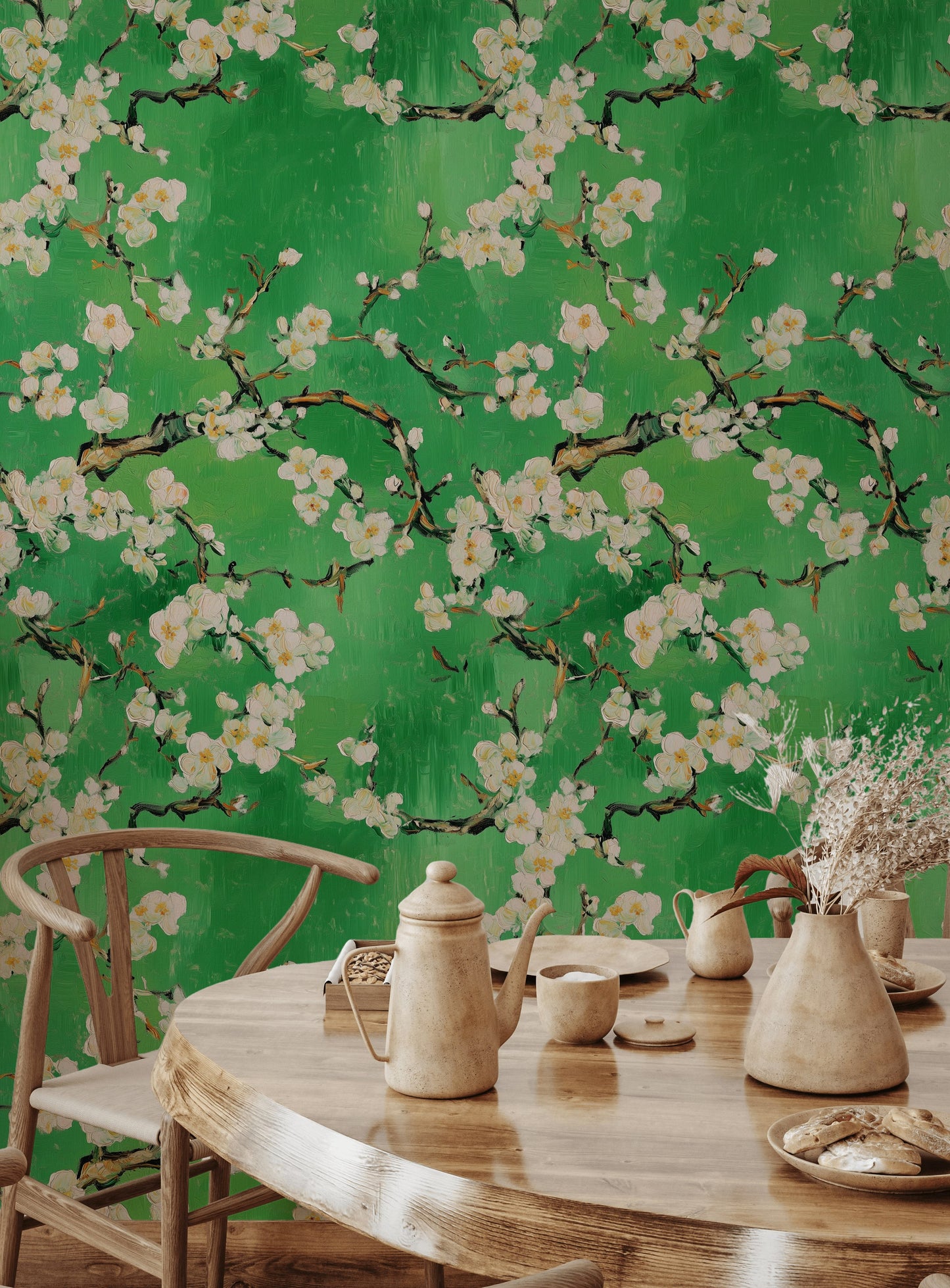 Nature-Inspired Green Blossom Wallpaper