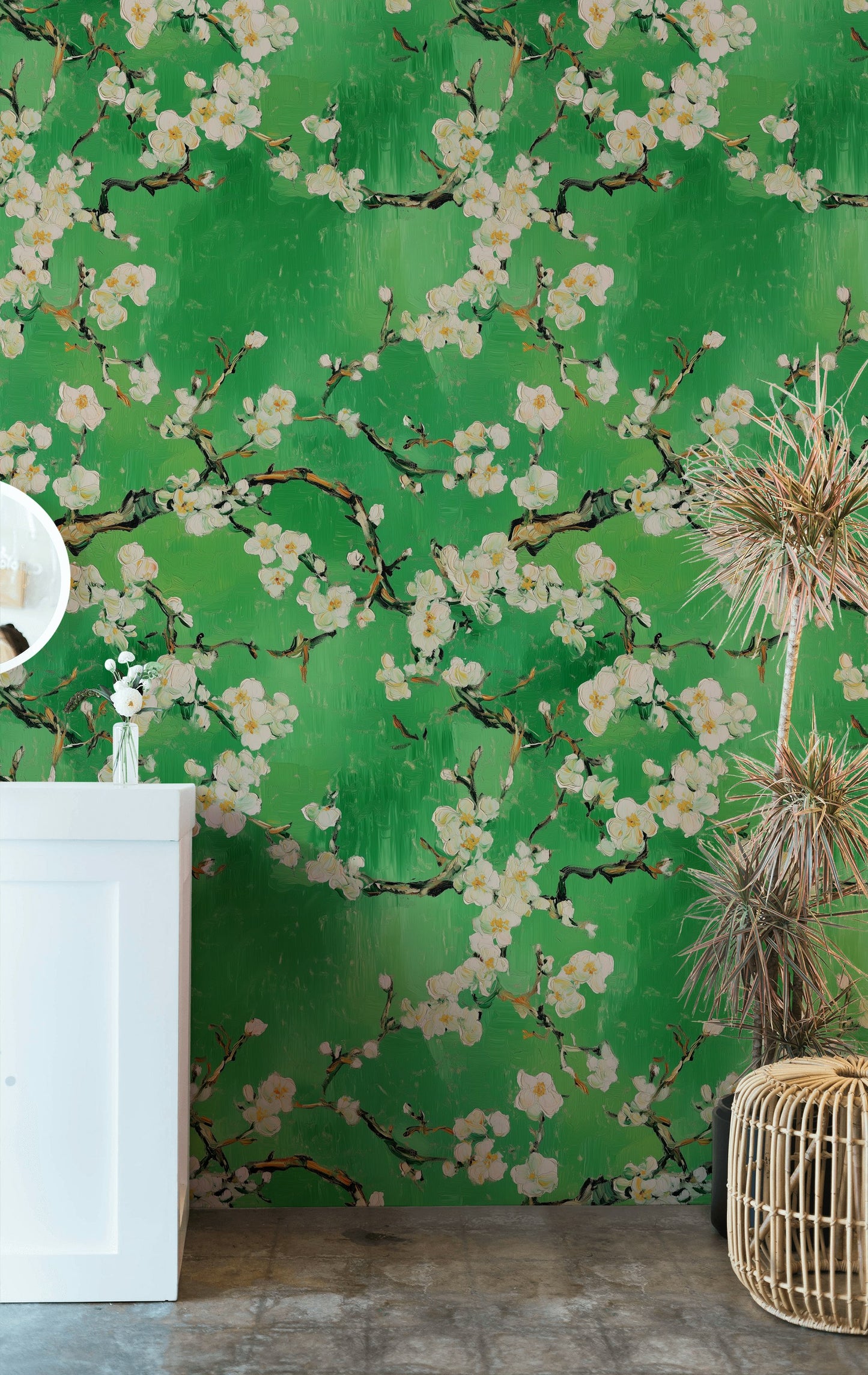 Nature-Inspired Green Blossom Wallpaper